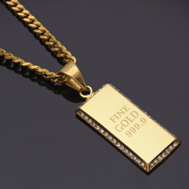 14K Gold Bar Diamond Pendant Necklace