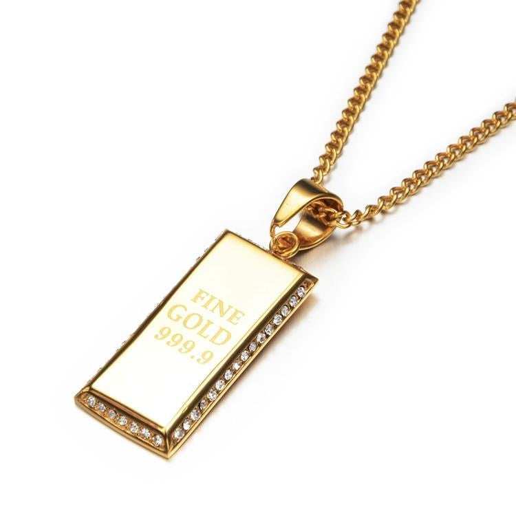 14K Gold Bar Diamond Pendant Necklace