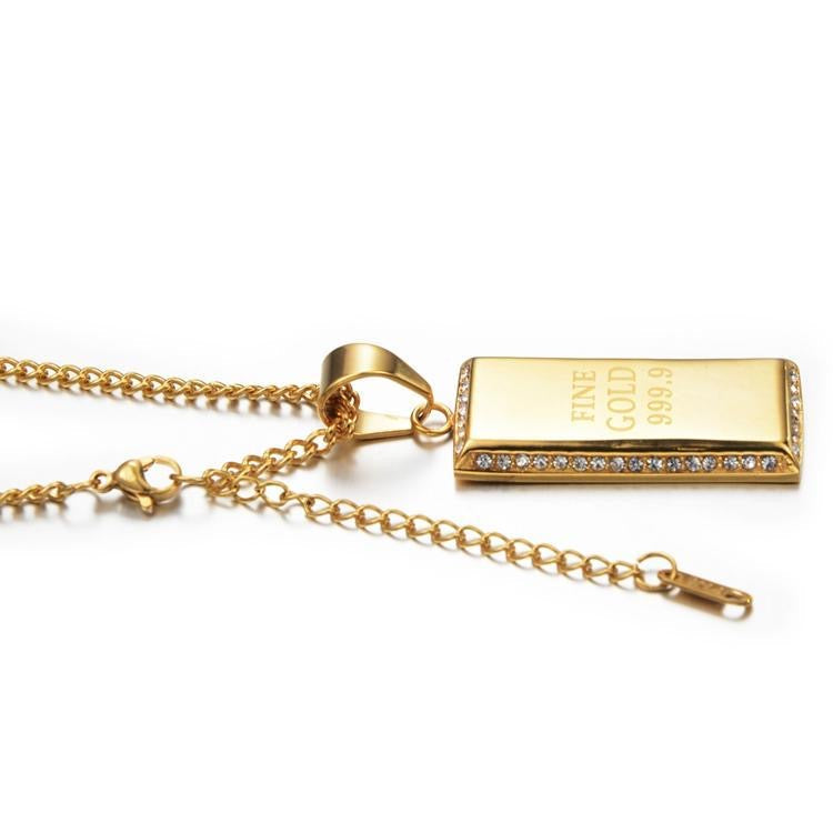 14K Gold Bar Diamond Pendant Necklace