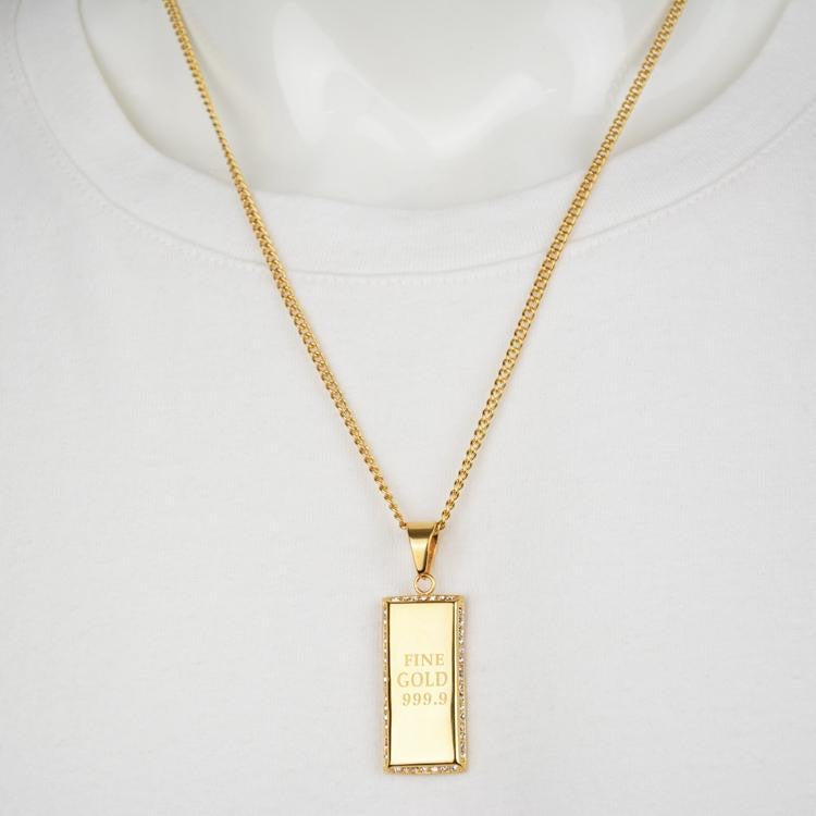 14K Gold Bar Diamond Pendant Necklace