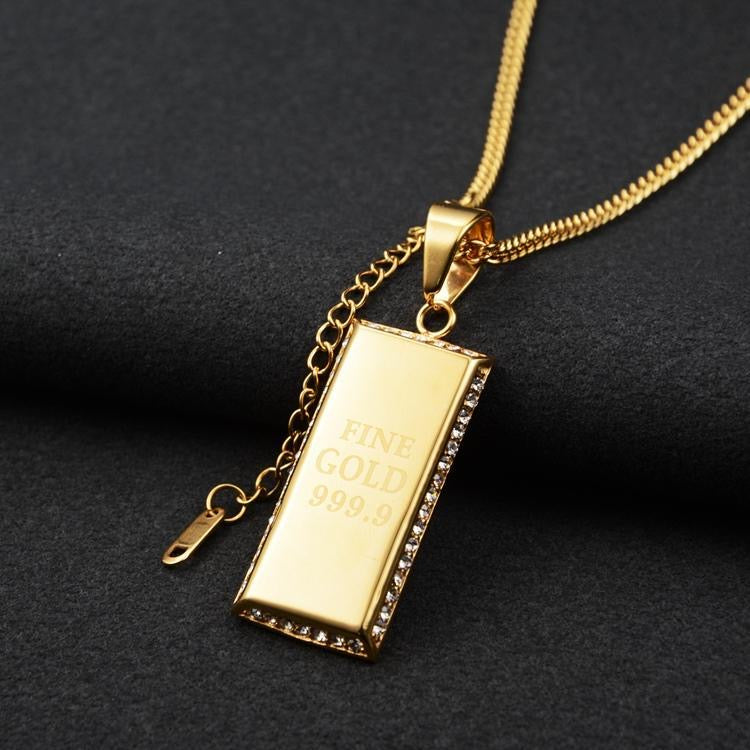 14K Gold Bar Diamond Pendant Necklace