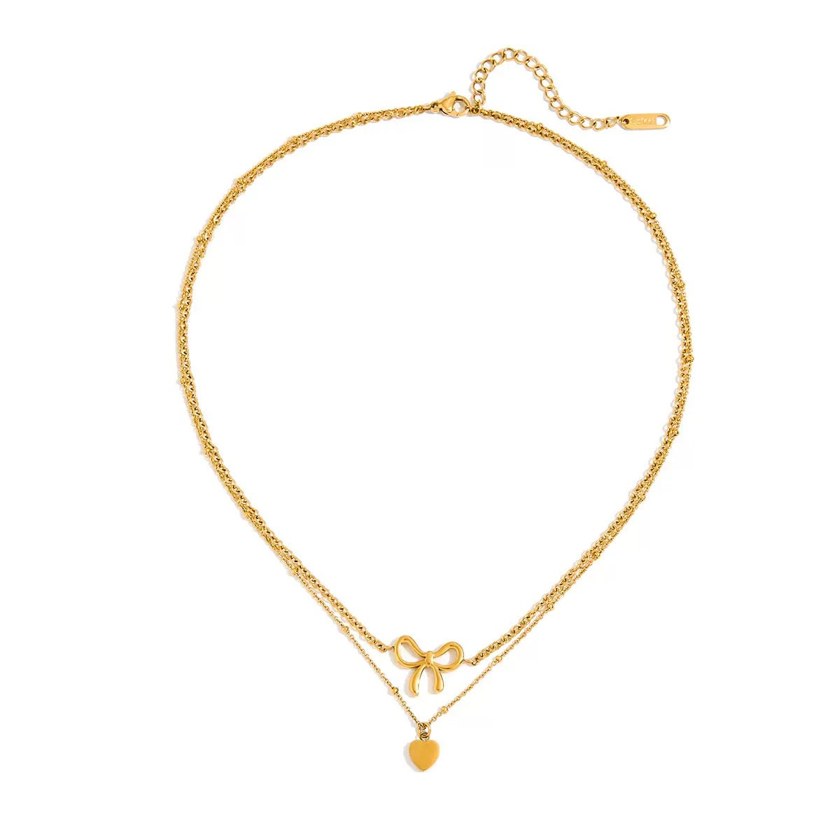 18K Gold Bow & Heart Layered Necklace