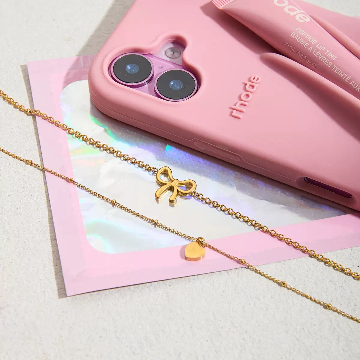 18K Gold Bow & Heart Layered Necklace