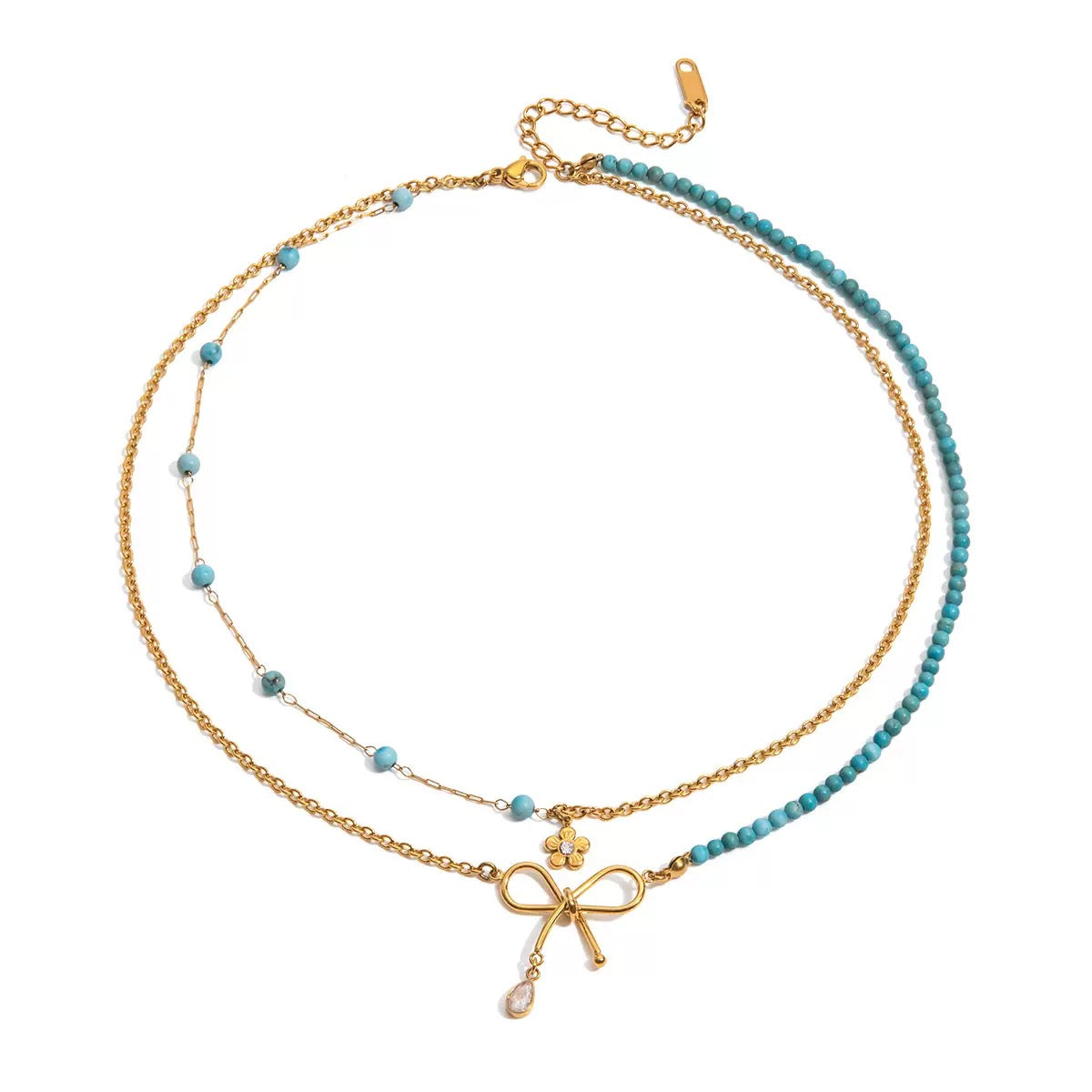 18K Gold Turquoise Bow Layered Necklace