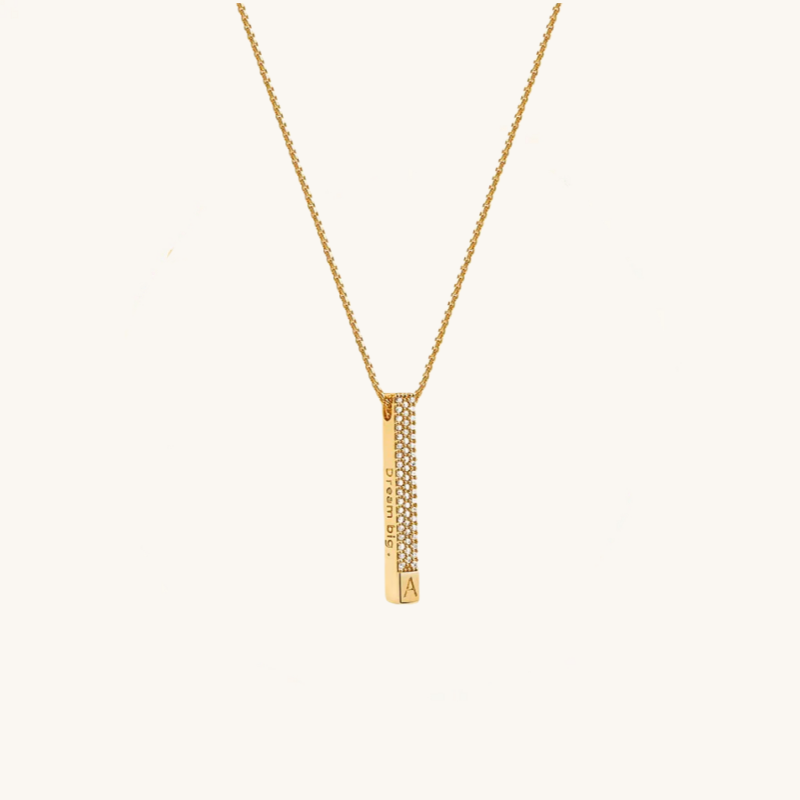 14K Gold CZ Bar Necklace