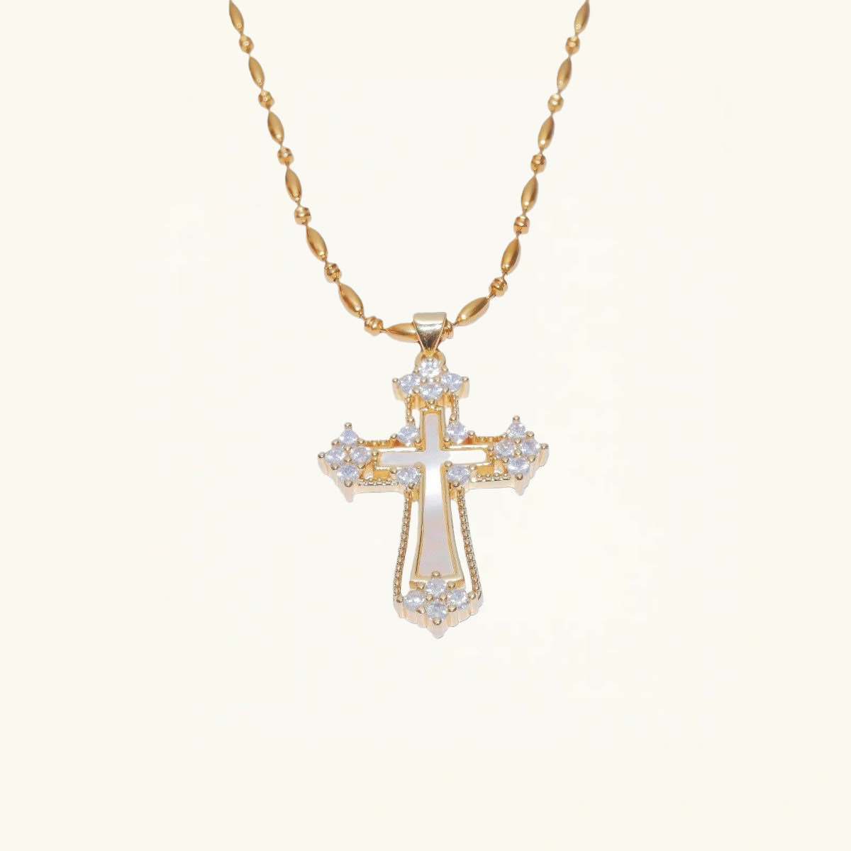14K Gold Gemstone Cross Pendant Necklace