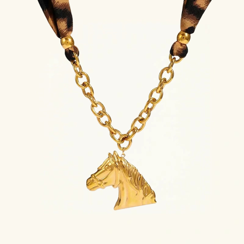 18K Gold Horse Silk Scarf Necklace
