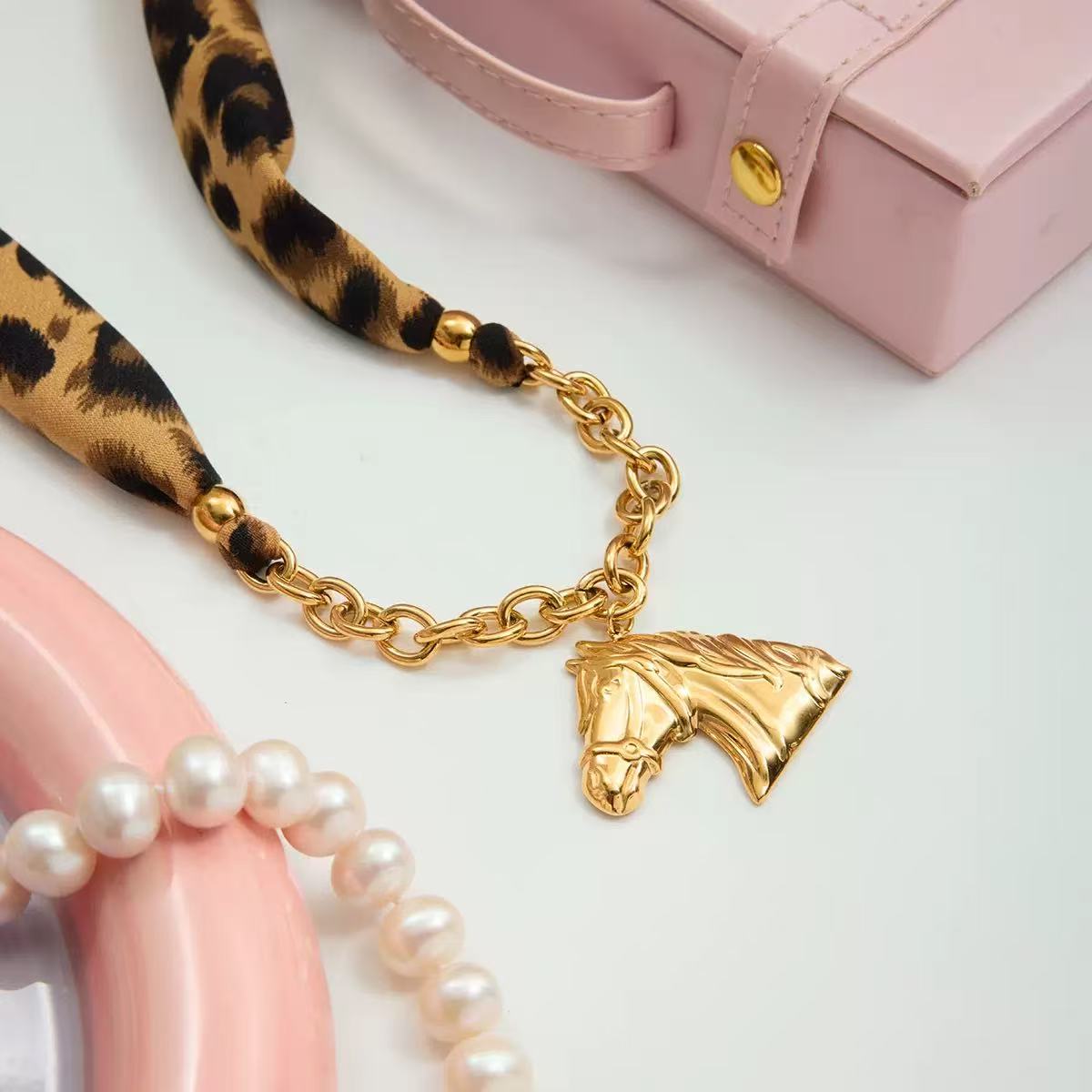 18K Gold Horse Silk Scarf Necklace