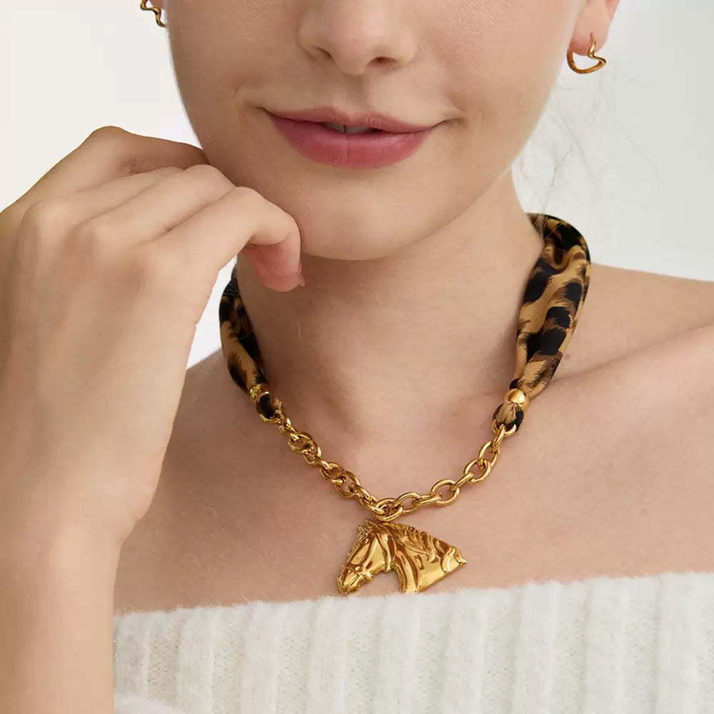 18K Gold Horse Silk Scarf Necklace