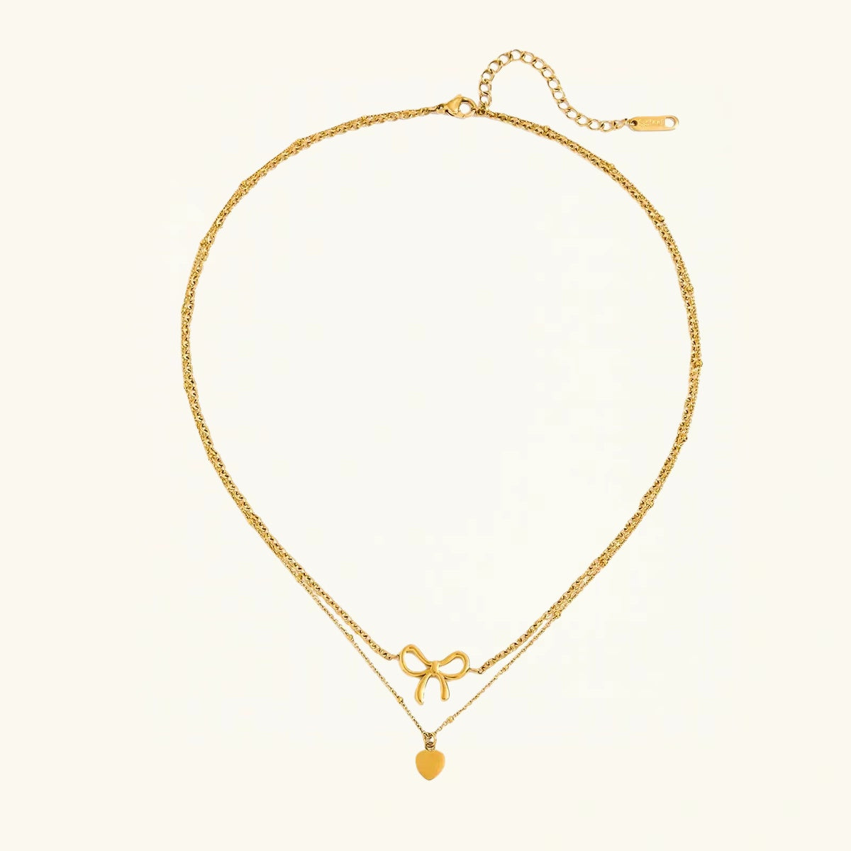 18K Gold Bow & Heart Layered Necklace