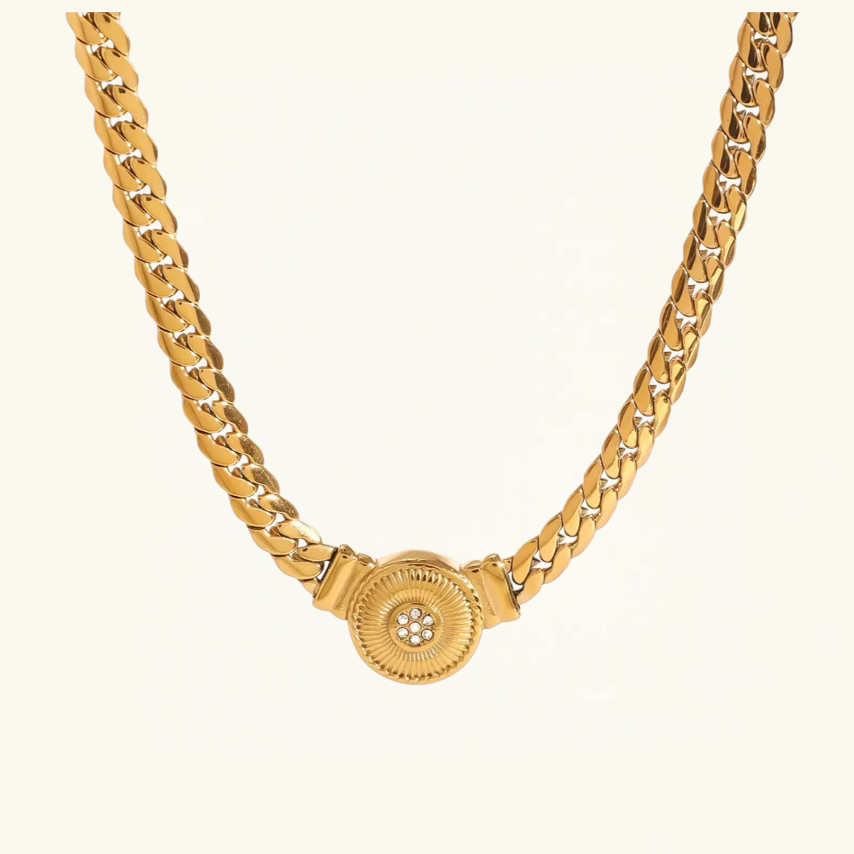 18K Gold Snake Chain with Round Pendant
