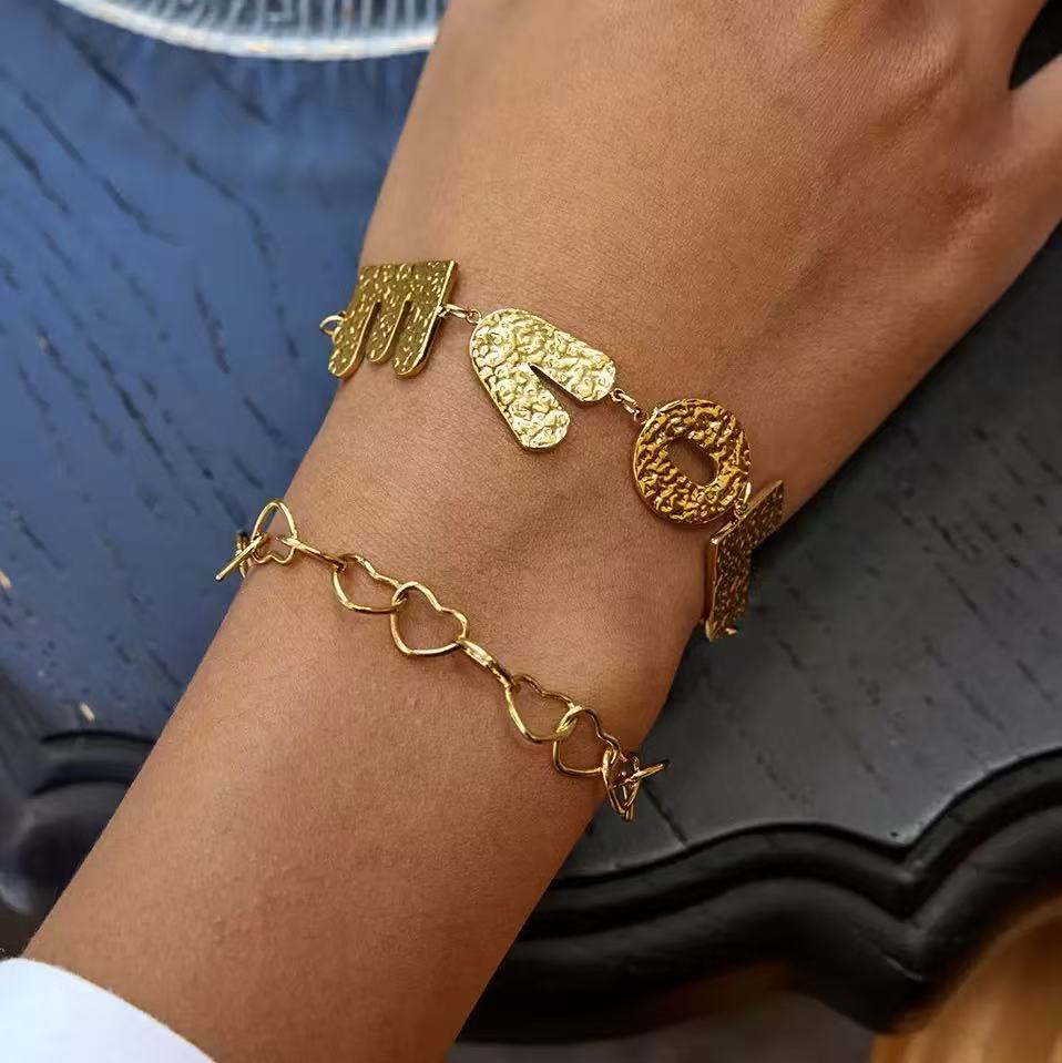 14K Gold Hammered “LOVE” Bracelet