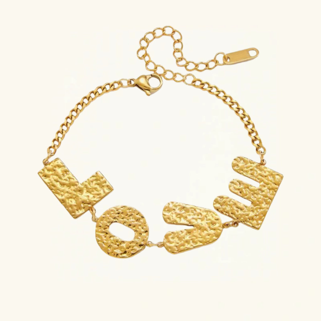 14K Gold Hammered “LOVE” Bracelet