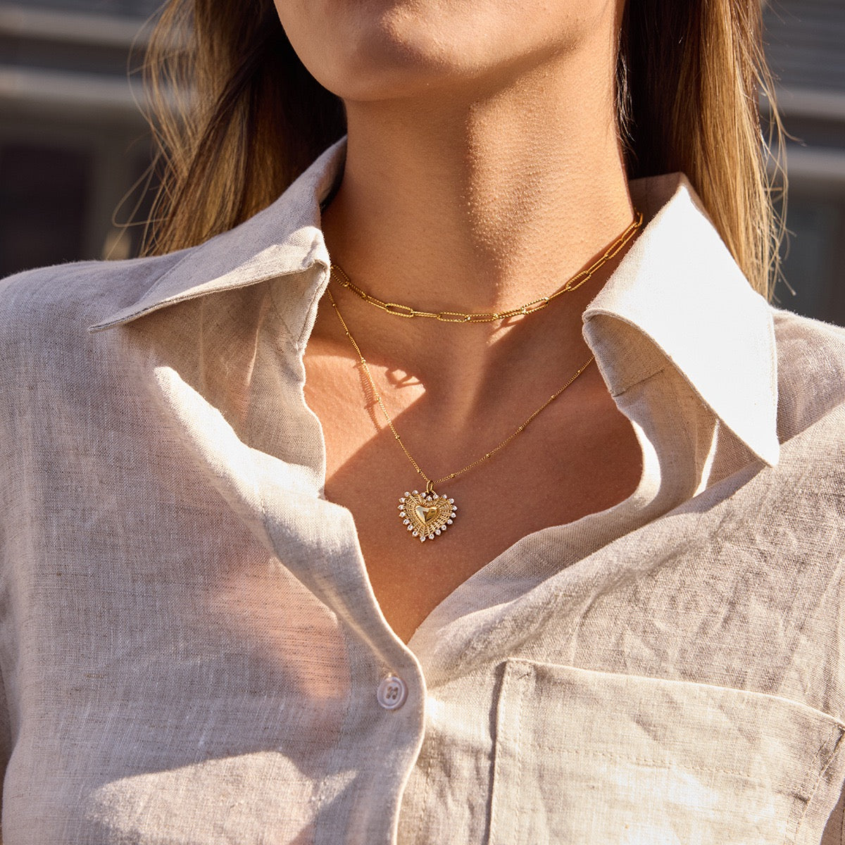 14K Gold Textured Heart Pendant Necklace