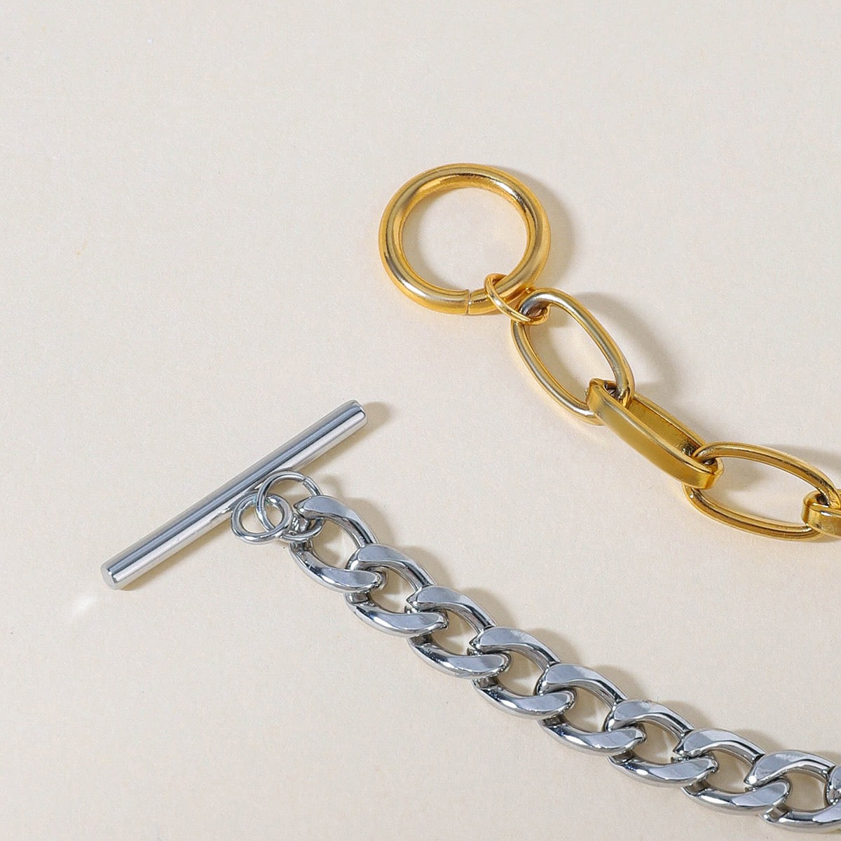 14K Gold Cuban × Oval Link Heart Pendant Bracelet