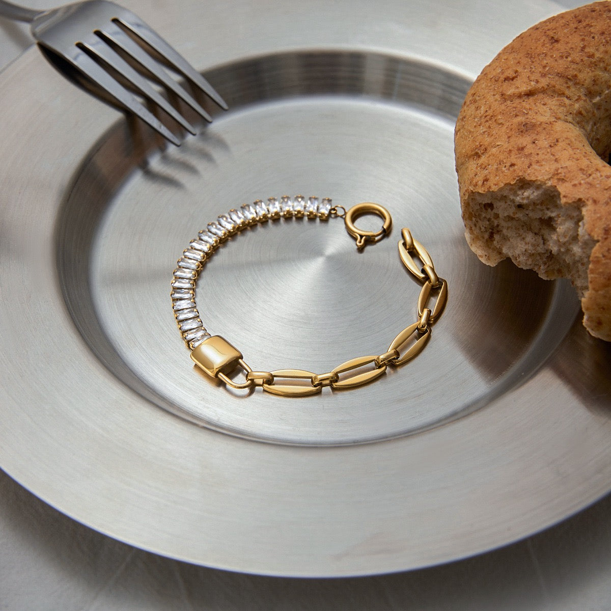 Geometric Asymmetrical CZ Link Bracelet