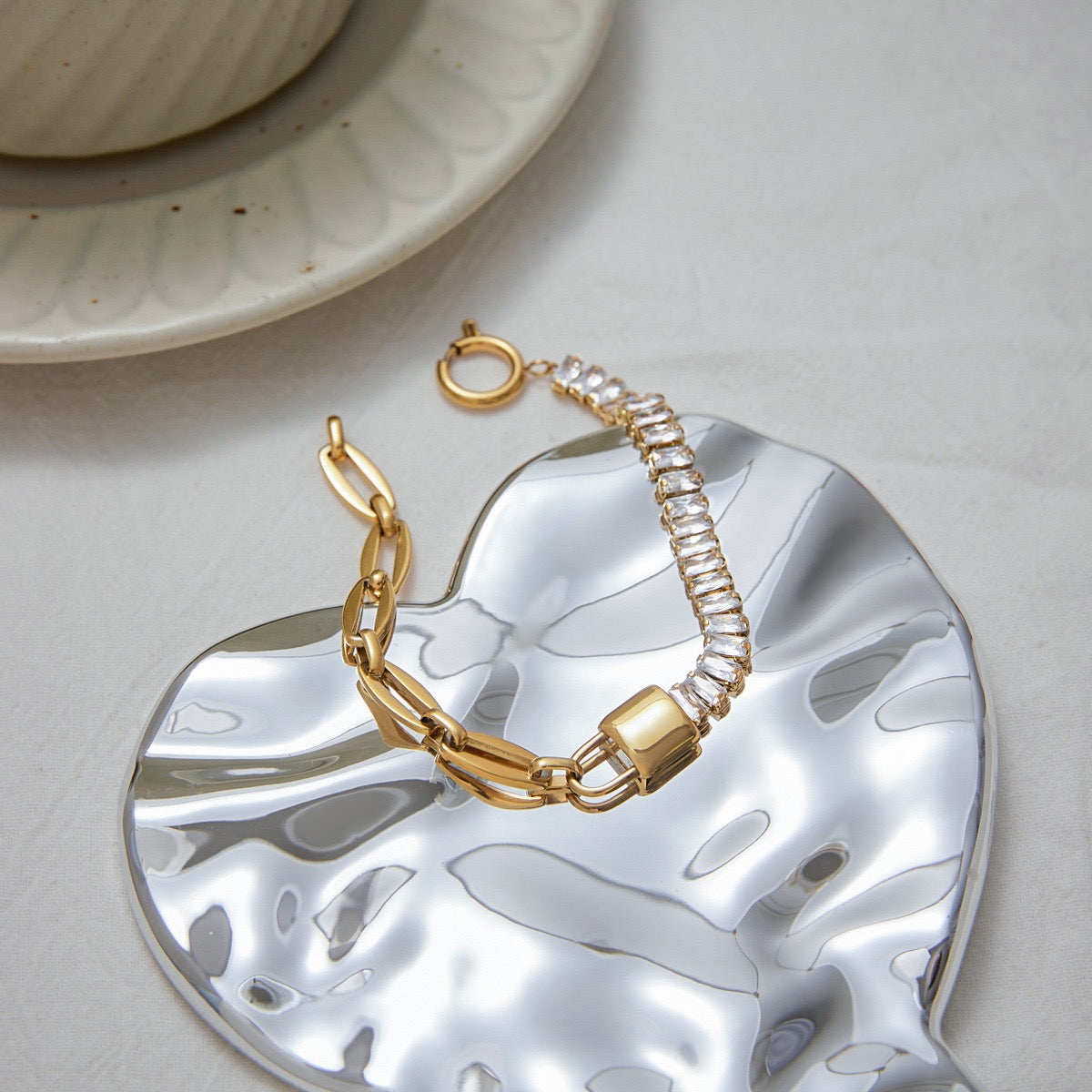 Geometric Asymmetrical CZ Link Bracelet