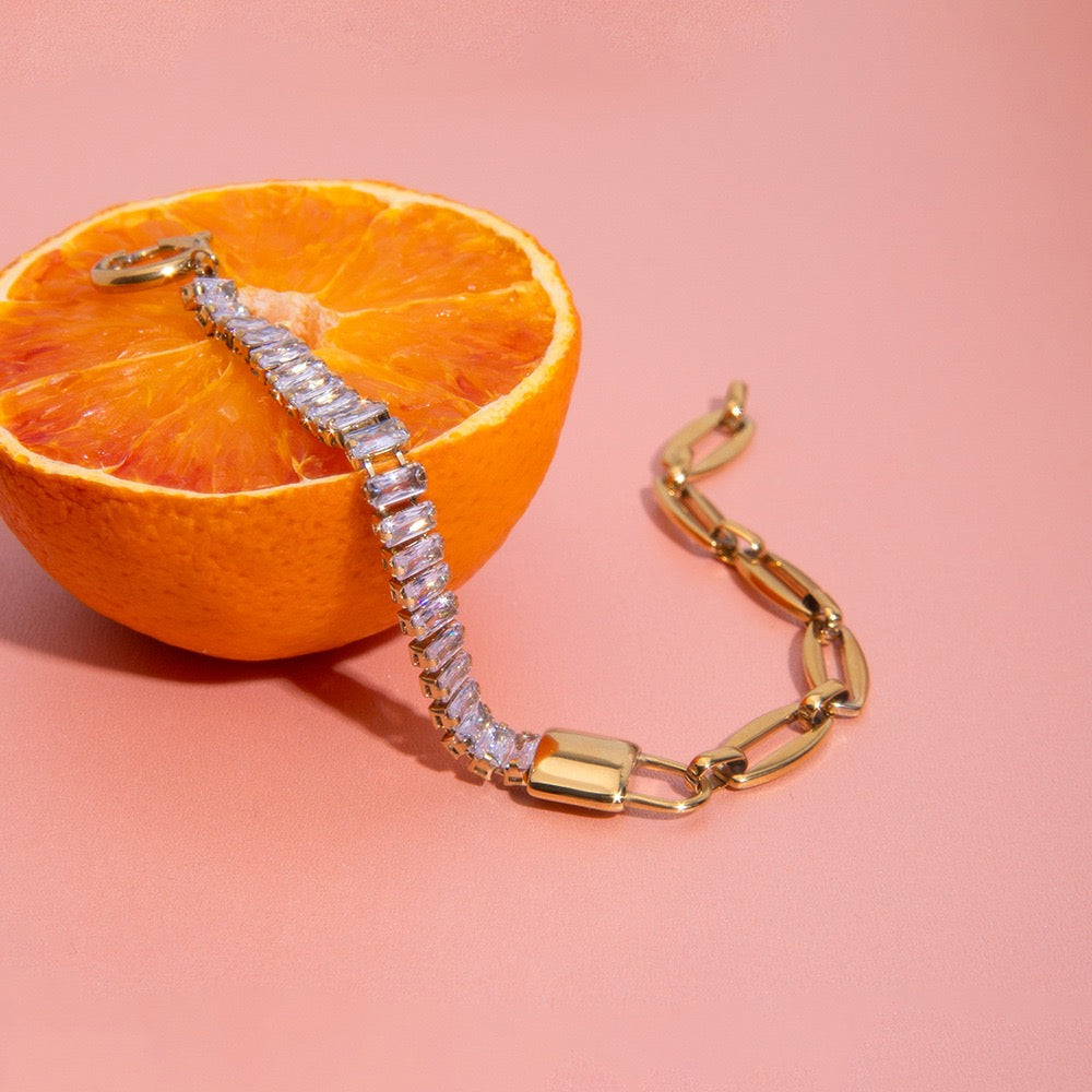 Geometric Asymmetrical CZ Link Bracelet