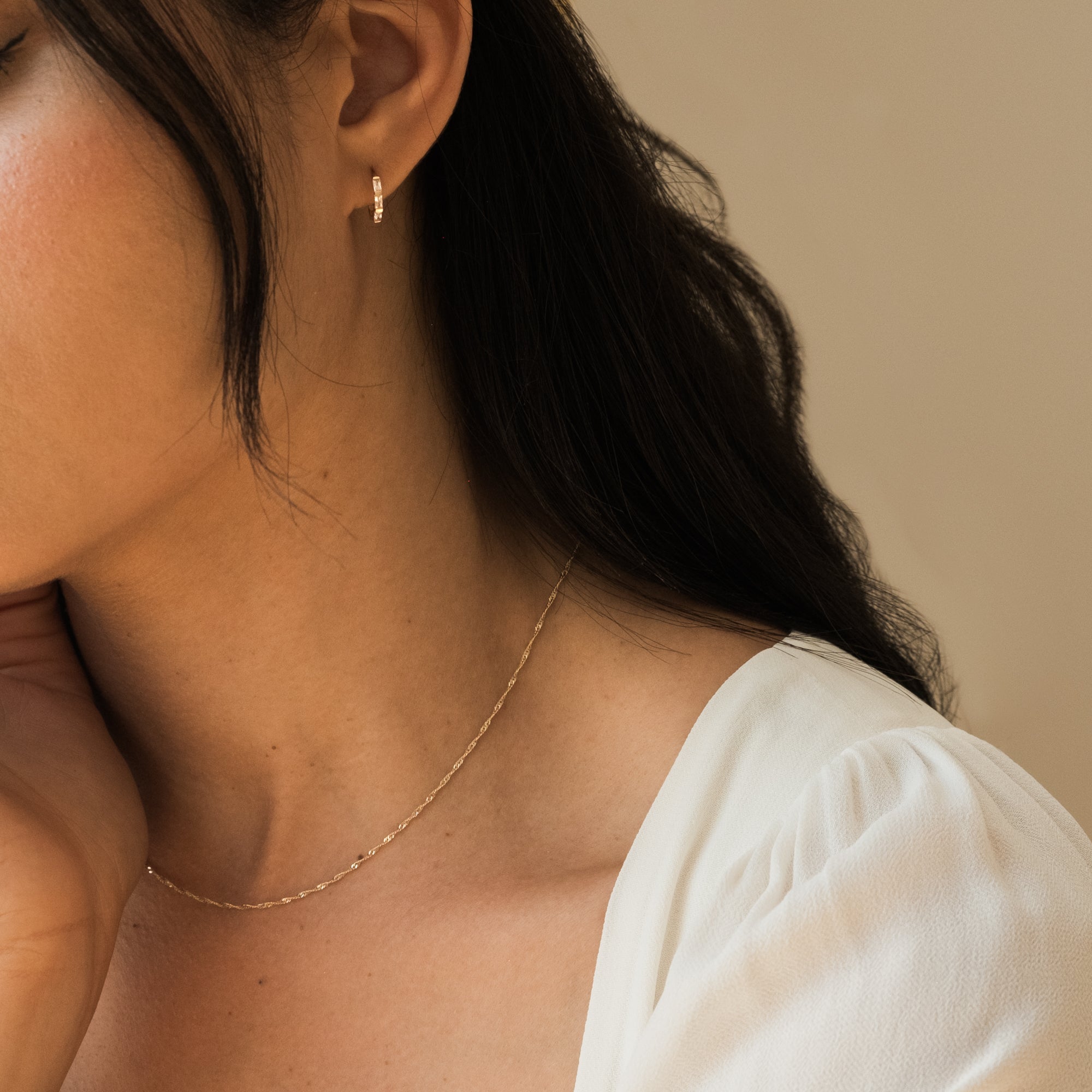 Triple Baguette Huggie Hoop Earrings - 14k Solid Gold