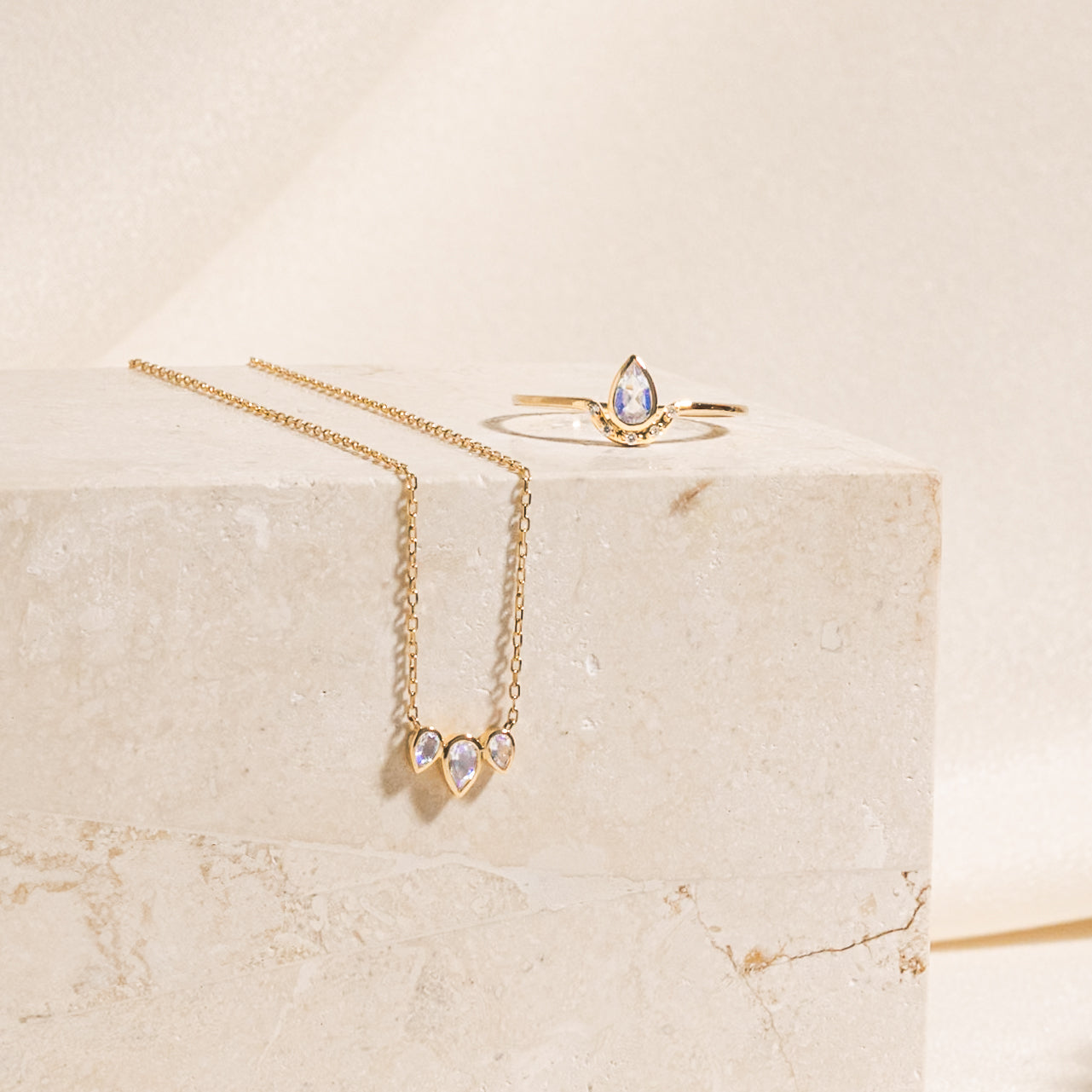 Triple Teardrop Moonstone Necklace