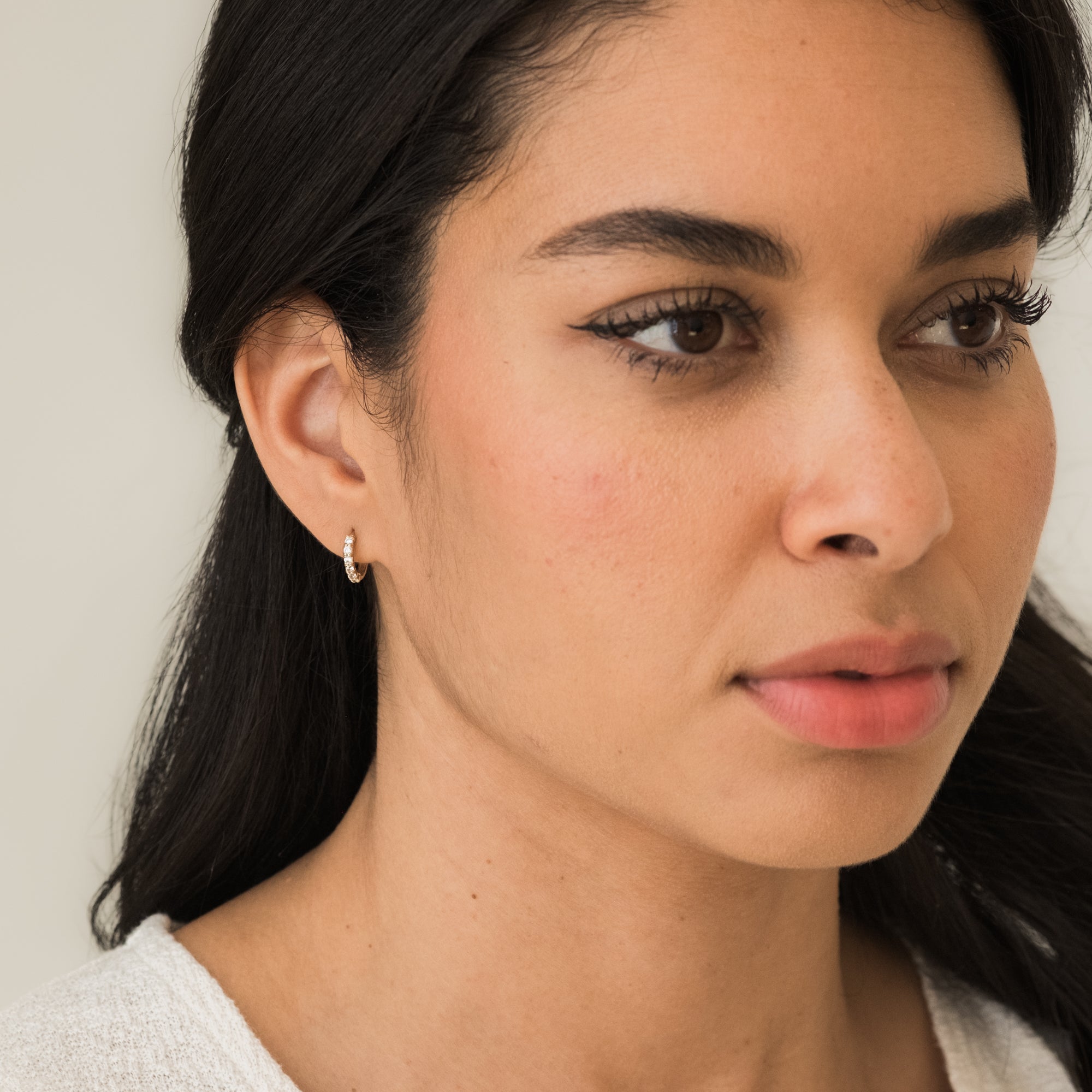 Classic CZ Huggie Hoop Earrings - 14k Solid Gold