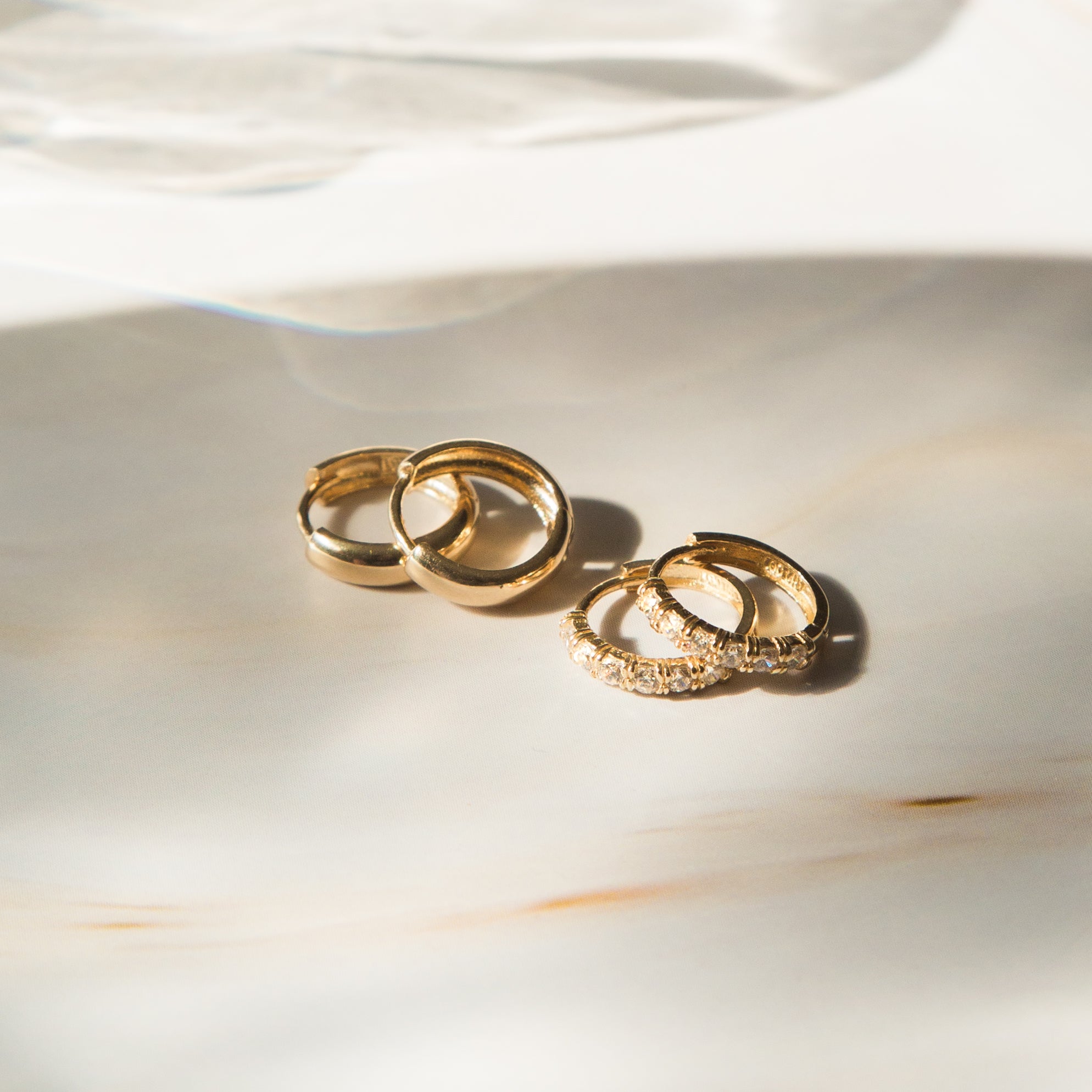 Classic CZ Huggie Hoop Earrings - 14k Solid Gold