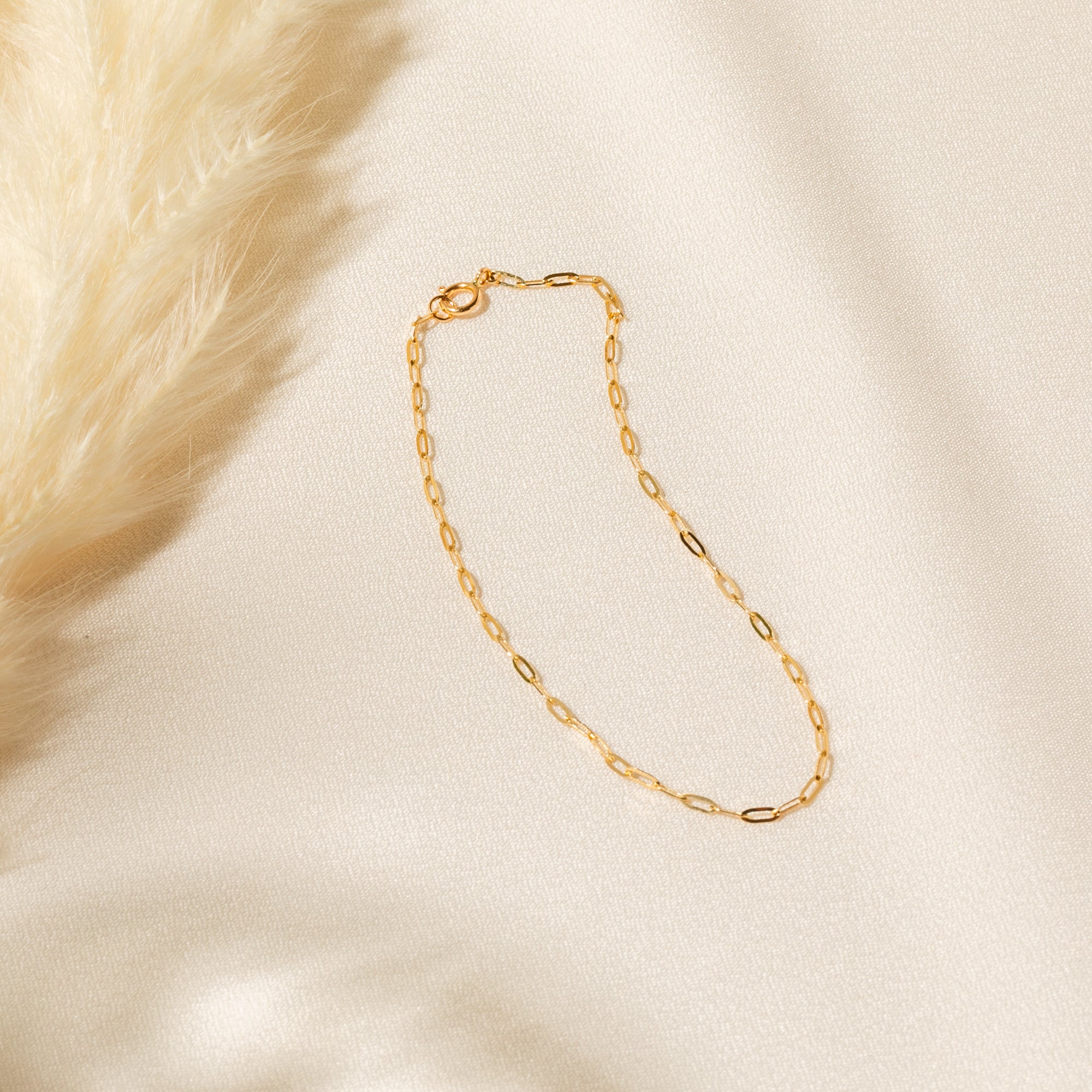 Dainty Paperclip Chain Bracelet - 14k Solid Gold