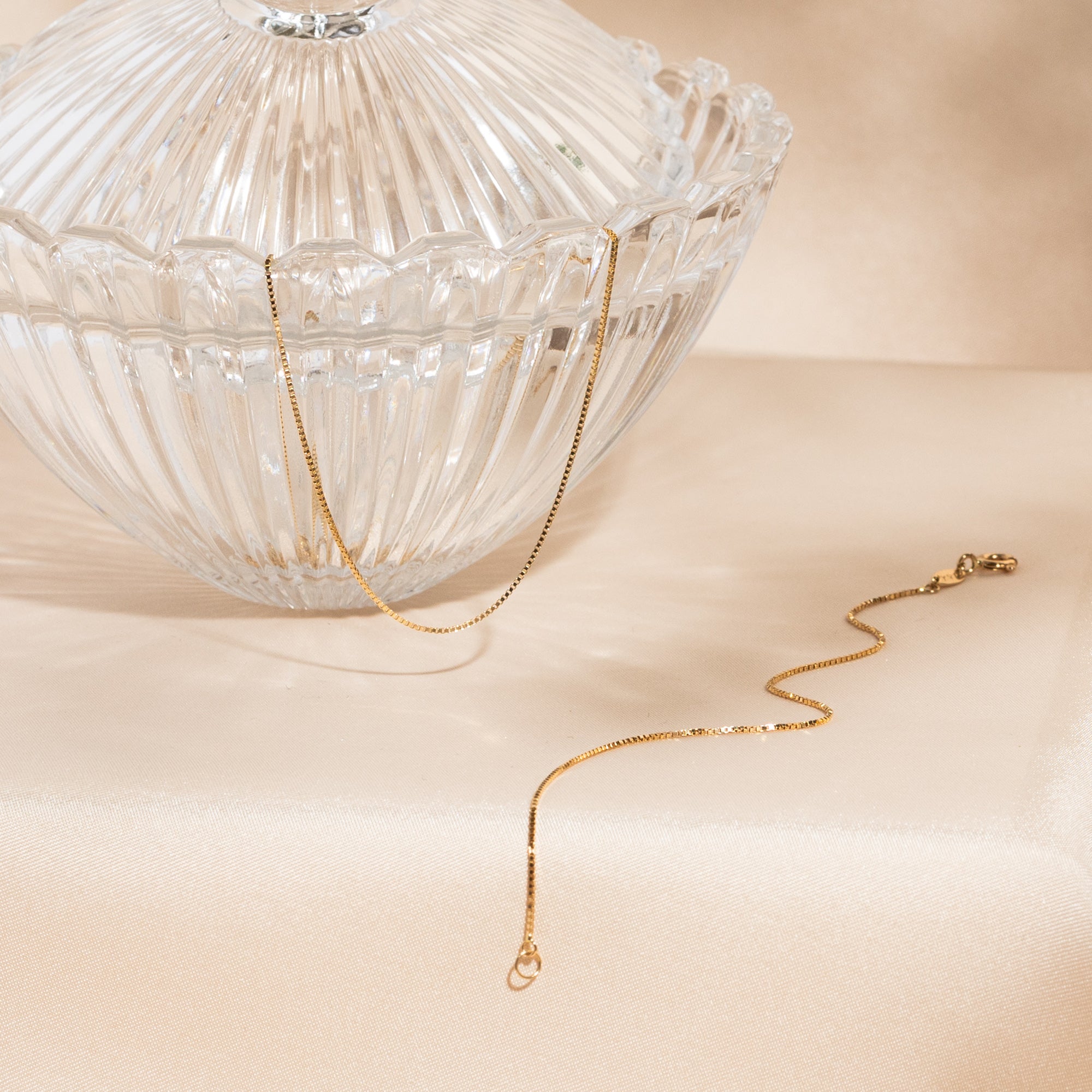 Thin Box Chain Necklace - 14k Solid Gold