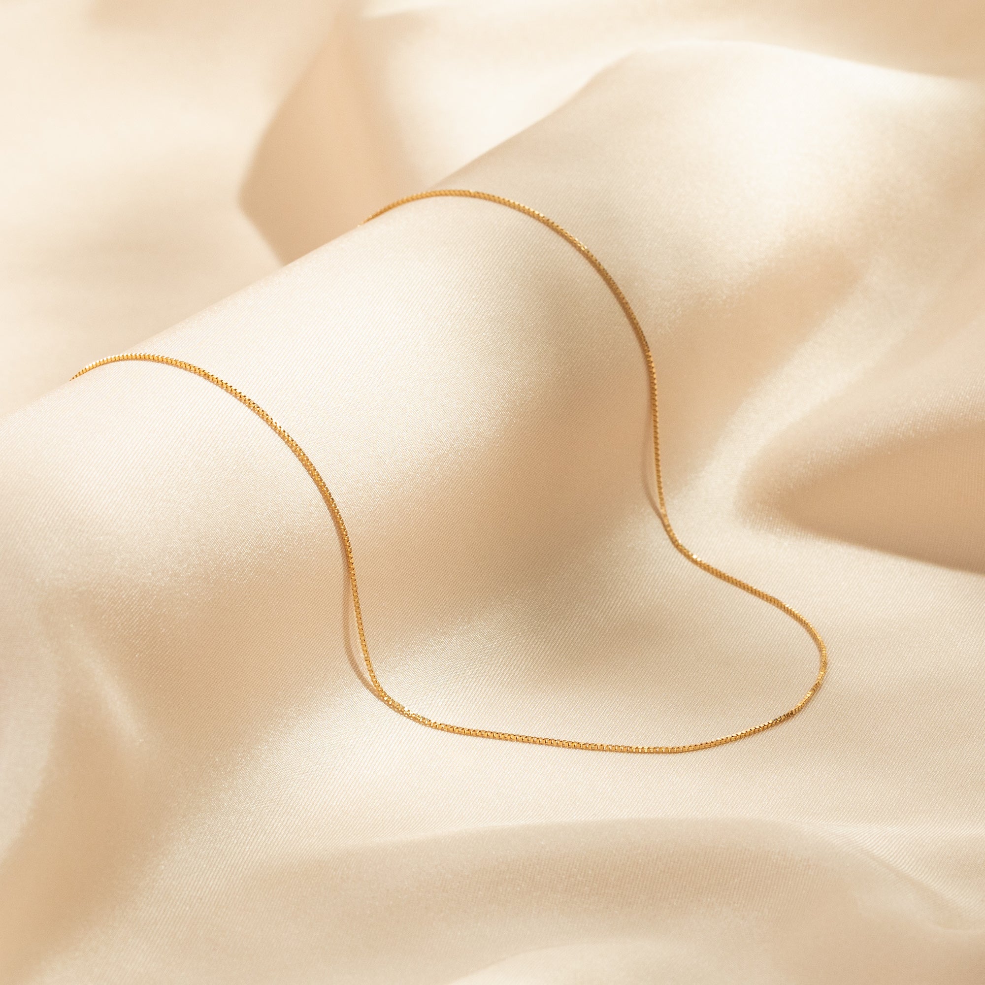 Thin Box Chain Necklace - 14k Solid Gold