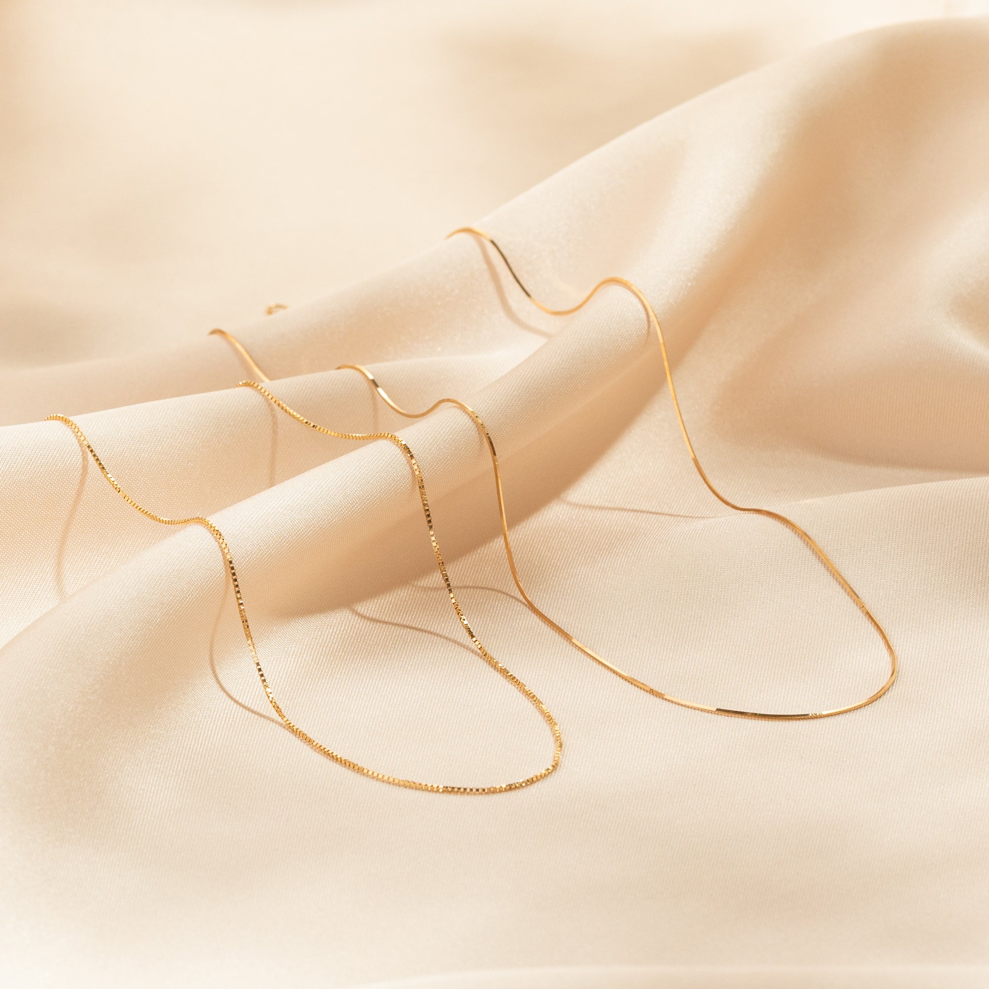 Thin Box Chain Necklace - 14k Solid Gold