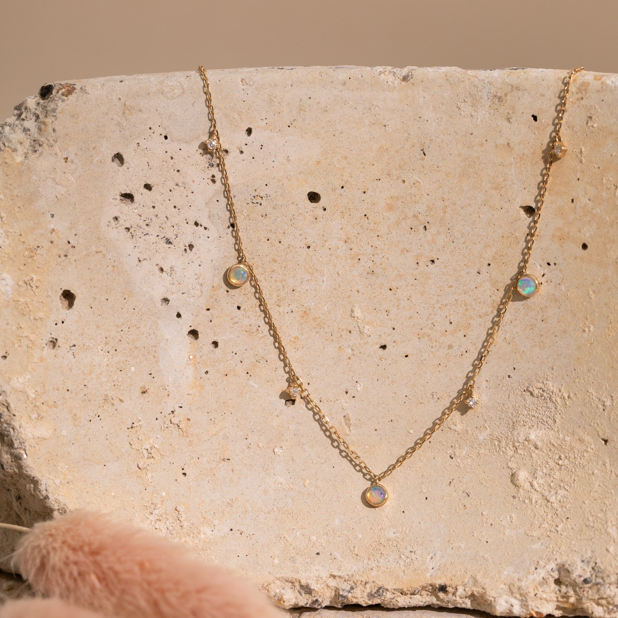 Opal + Diamond Station Necklace - Reversible