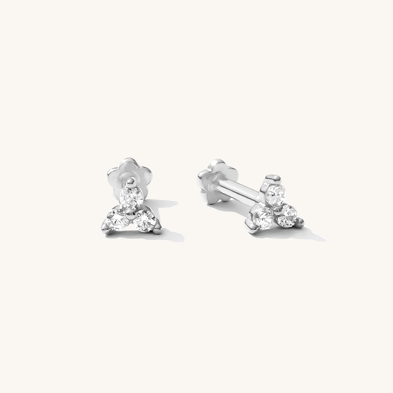 Triple CZ Flat Back Stud Earring