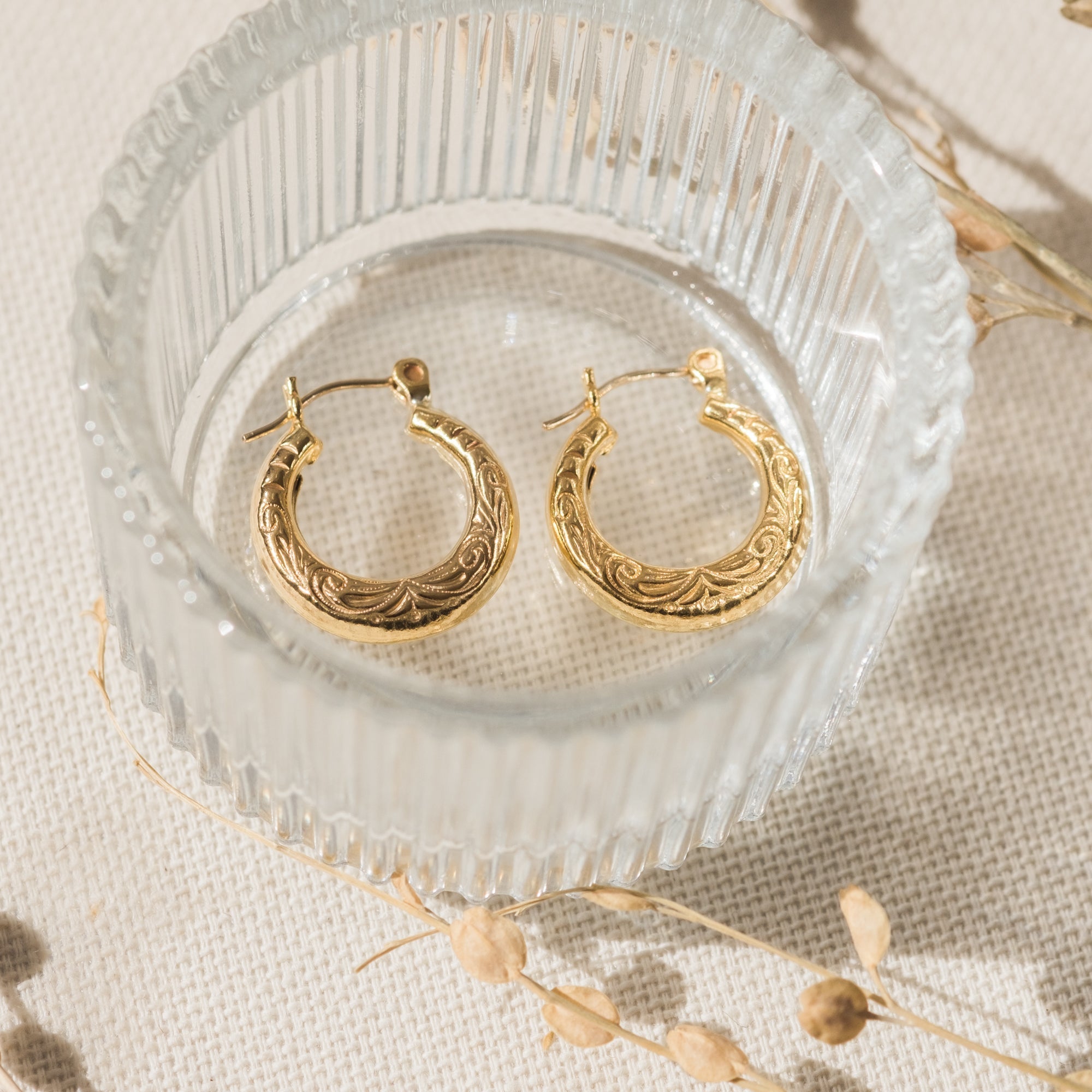 Vintage Floral Hoop Earrings