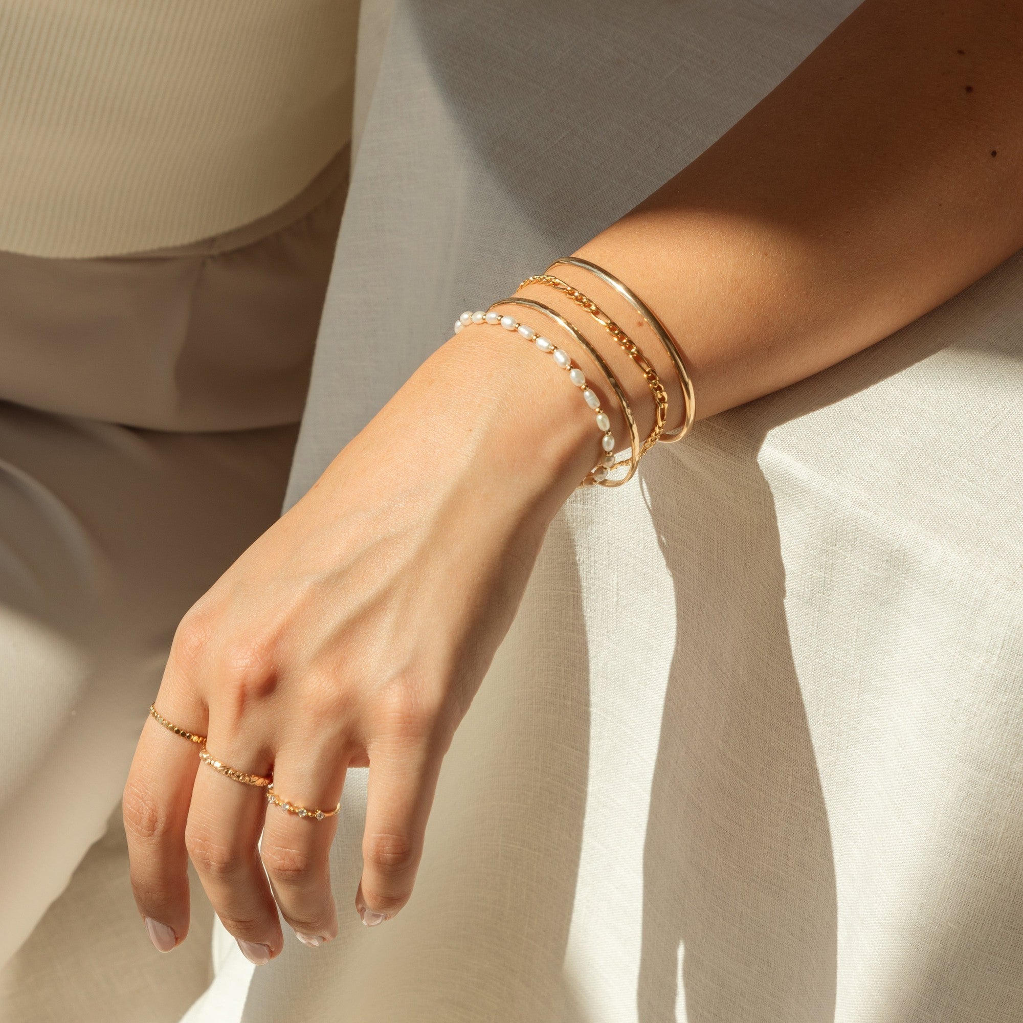 Small Pearl + Gold Bead Bracelet