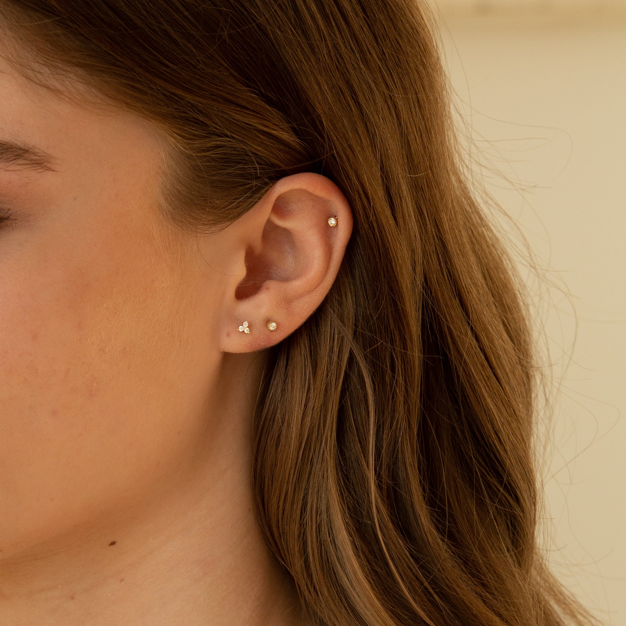 Triple Diamond Flat Back Stud Earring