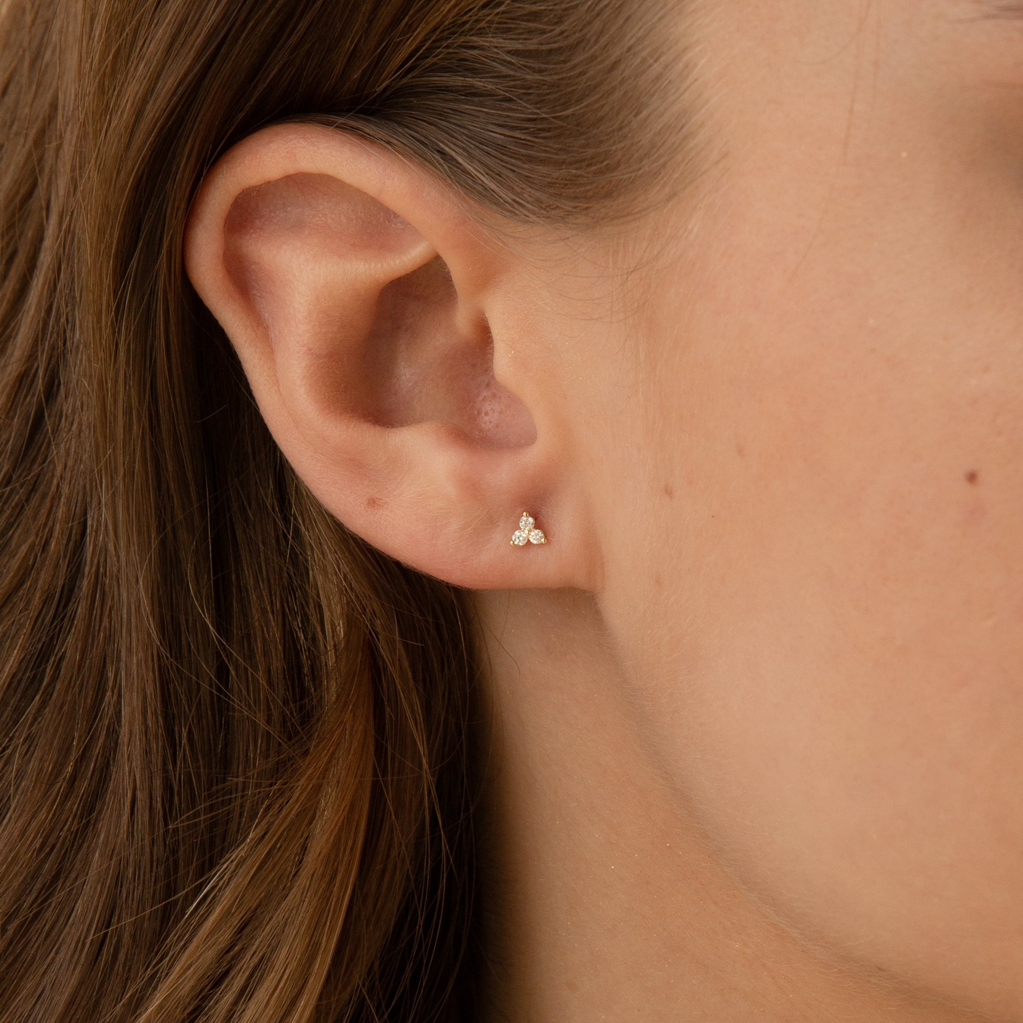 Triple CZ Flat Back Stud Earring