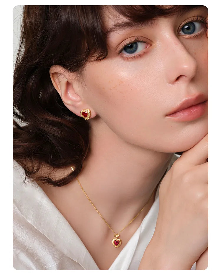 Vintage Ruby Heart Bow Necklace