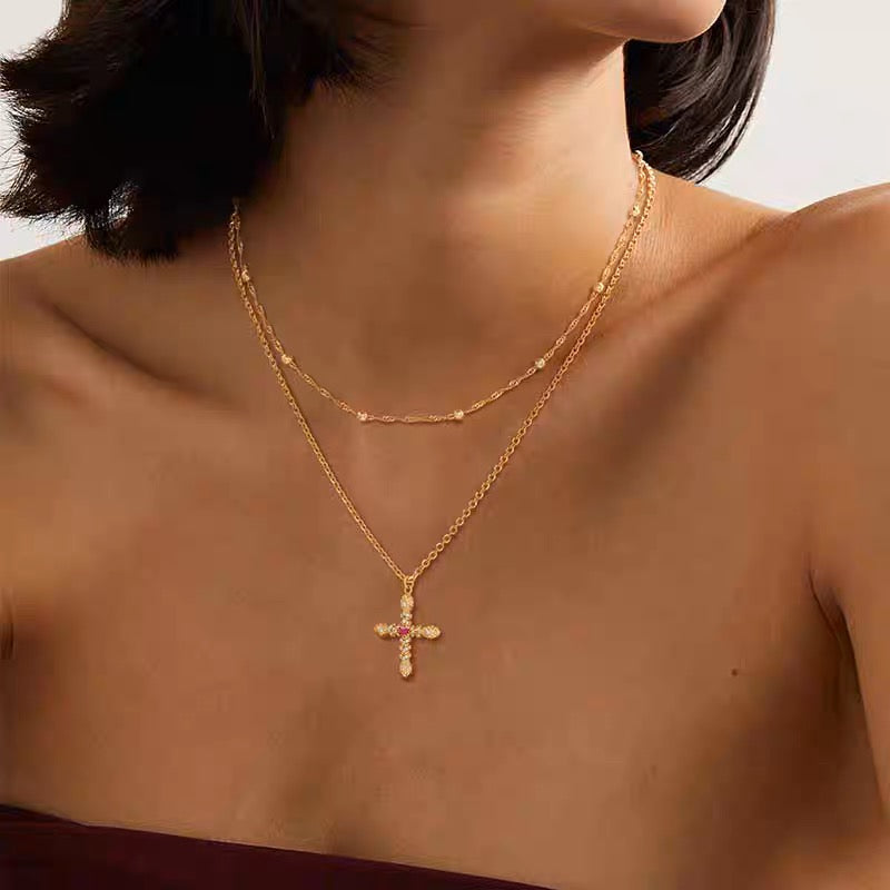 14K gold Serpent-Embossed Cross