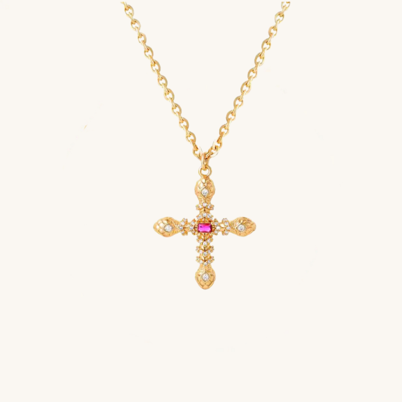 14K gold Serpent-Embossed Cross