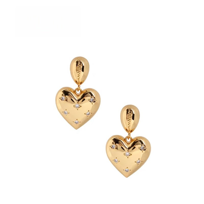 14K Gold Heart Drop Earrings