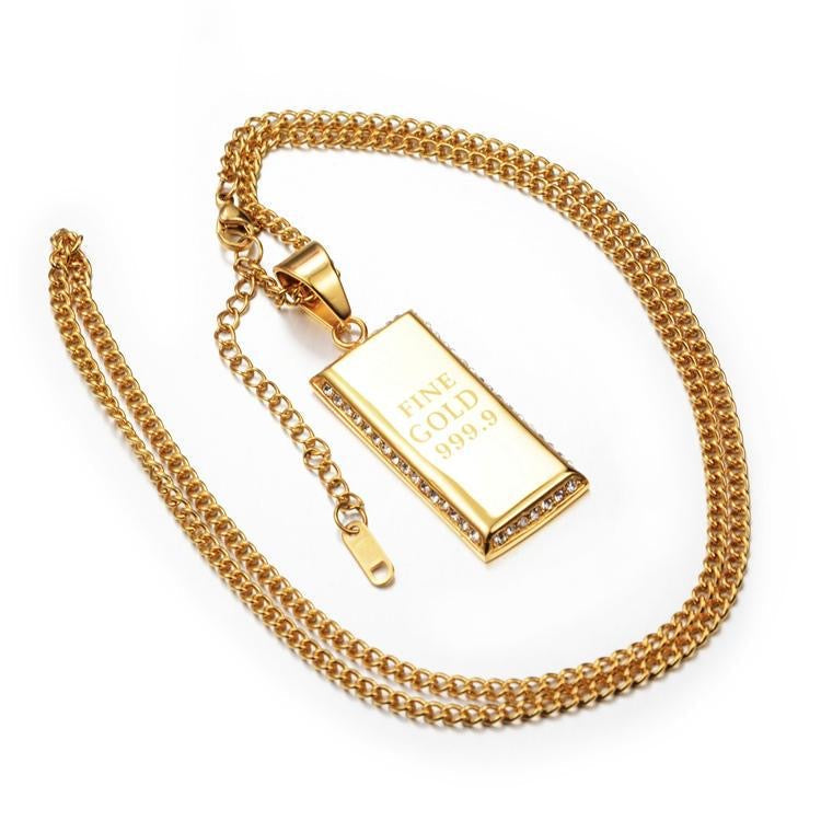 14K Gold Bar Diamond Pendant Necklace