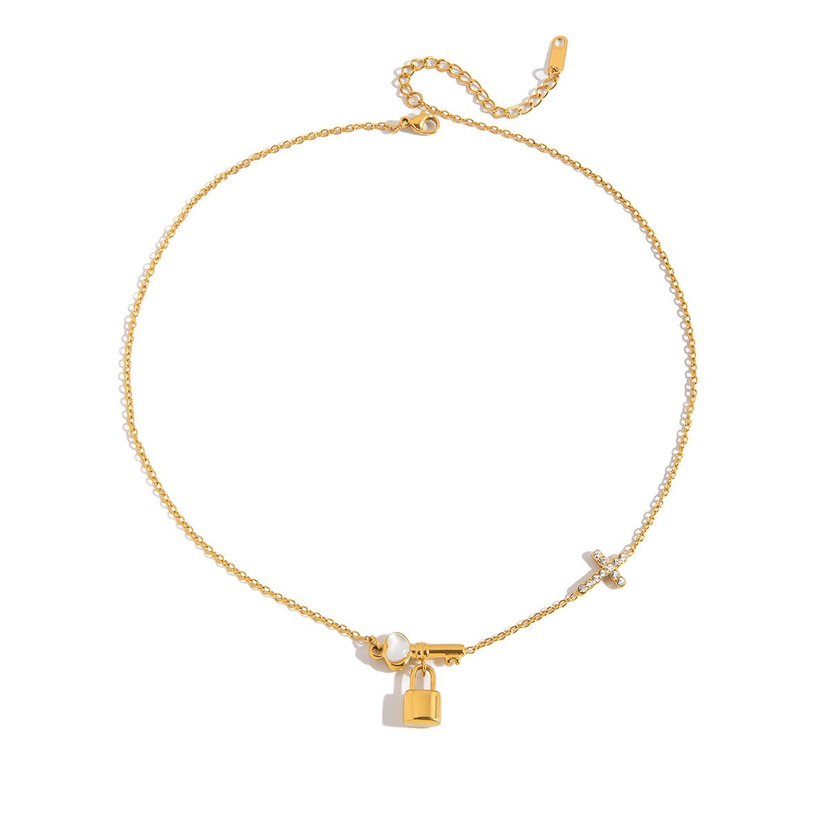 18K Gold Key Lock Pendant Necklace