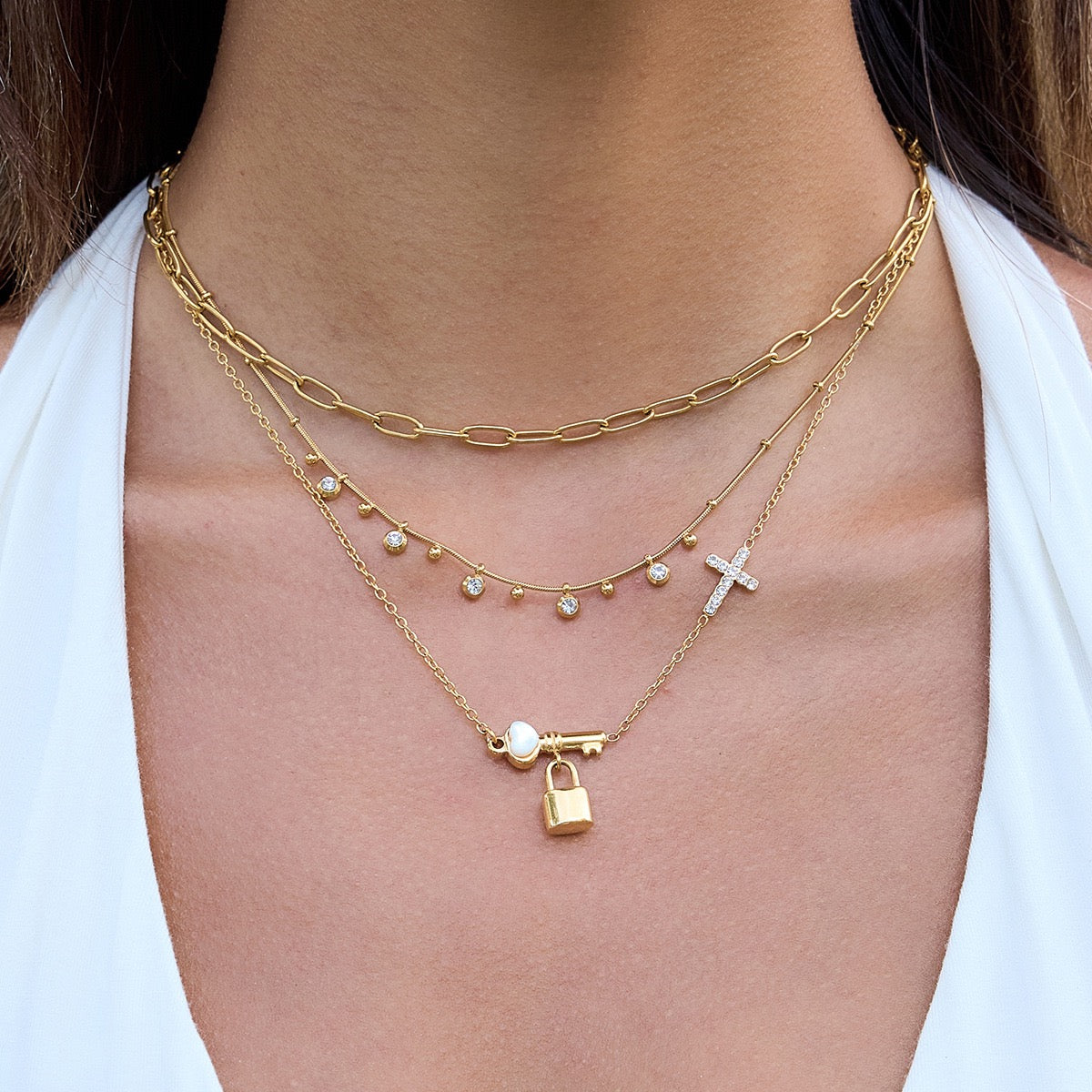 18K Gold Key Lock Pendant Necklace