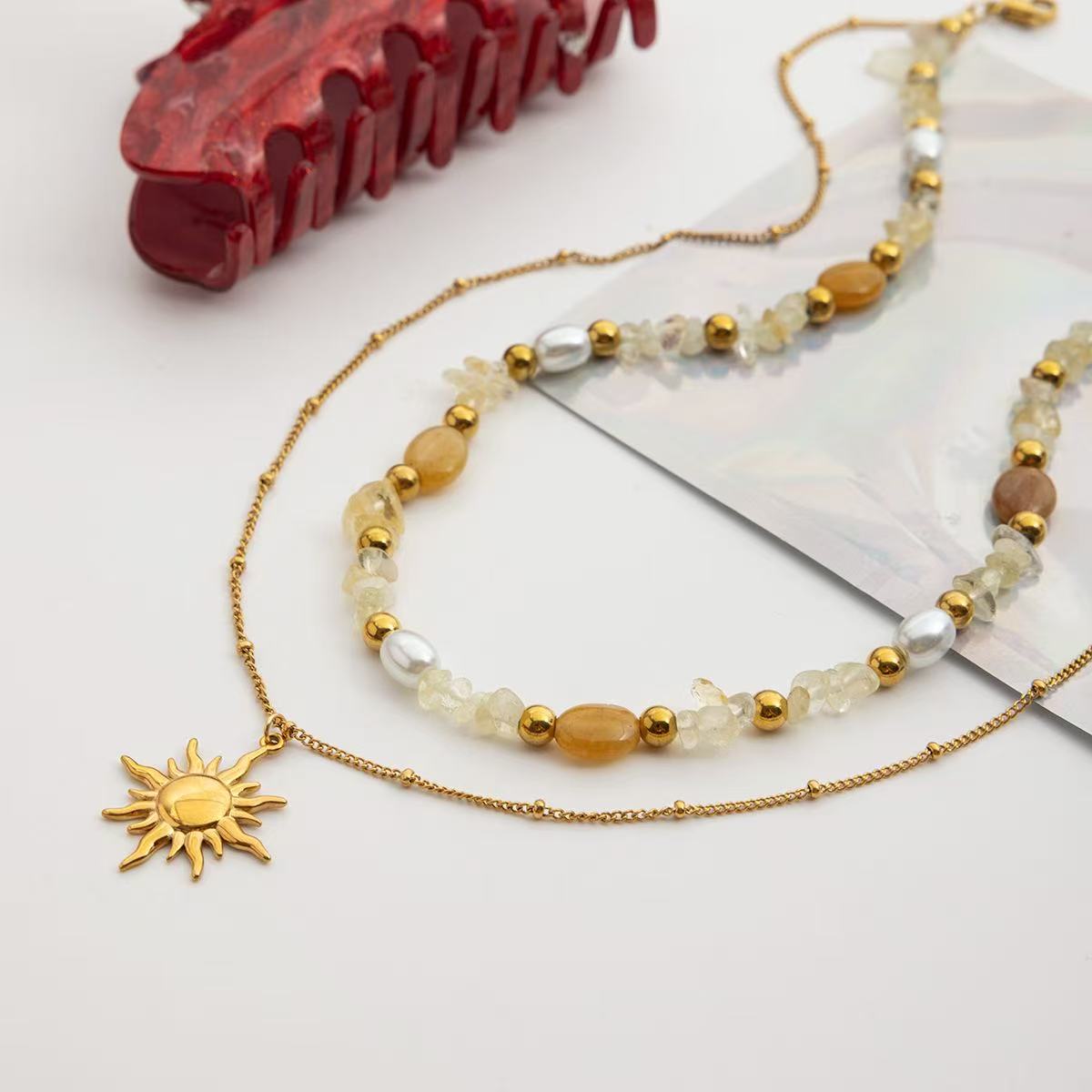 Bohemian Sunburst and Bead Necklace Set