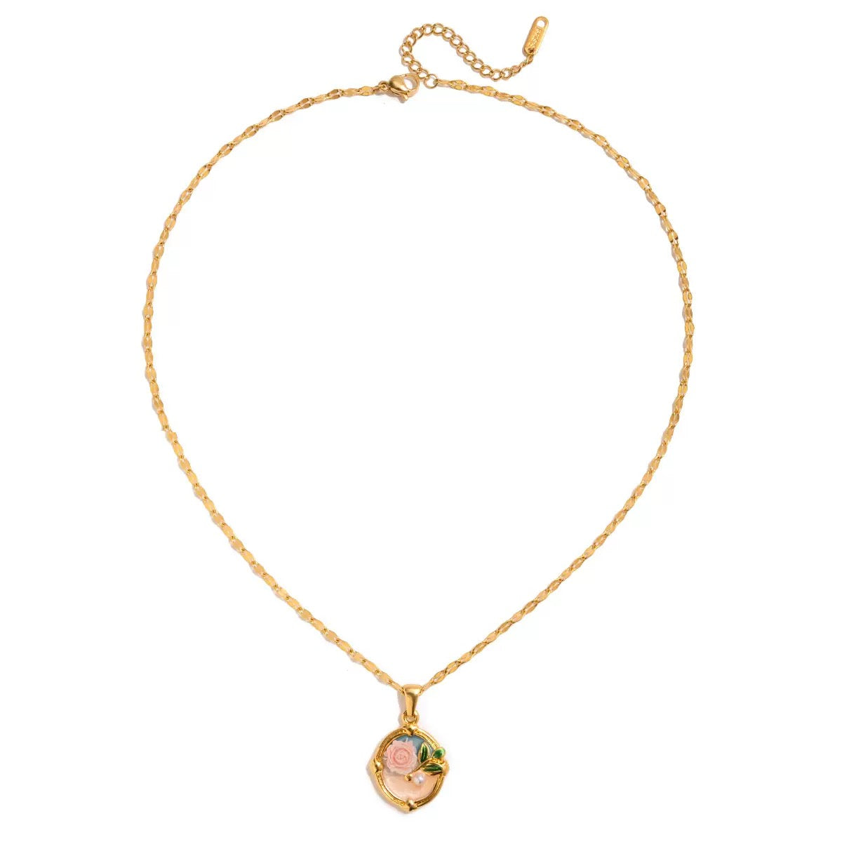 Vintage Enamel Rose Necklace