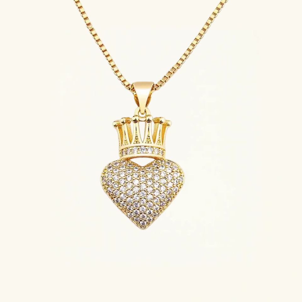 14K Gold Heart & Crown Necklace
