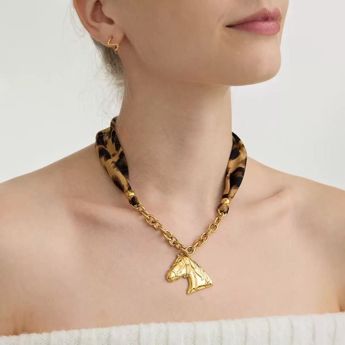 18K Gold Horse Silk Scarf Necklace