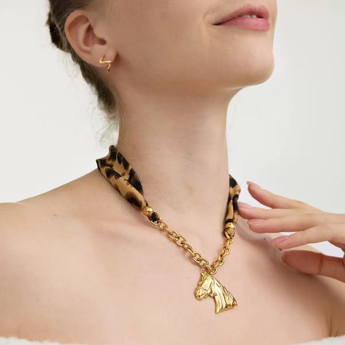 18K Gold Horse Silk Scarf Necklace