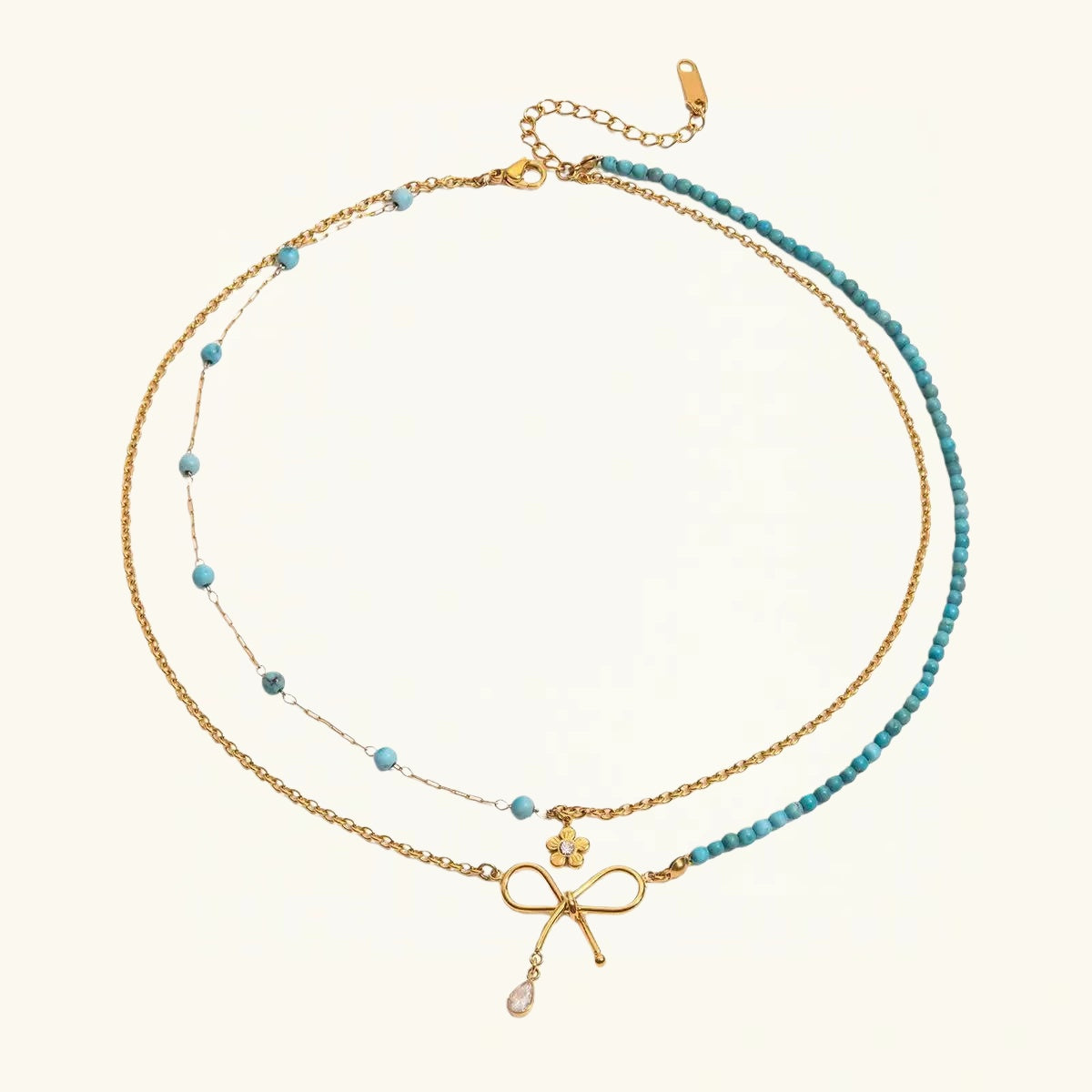 18K Gold Turquoise Bow Layered Necklace