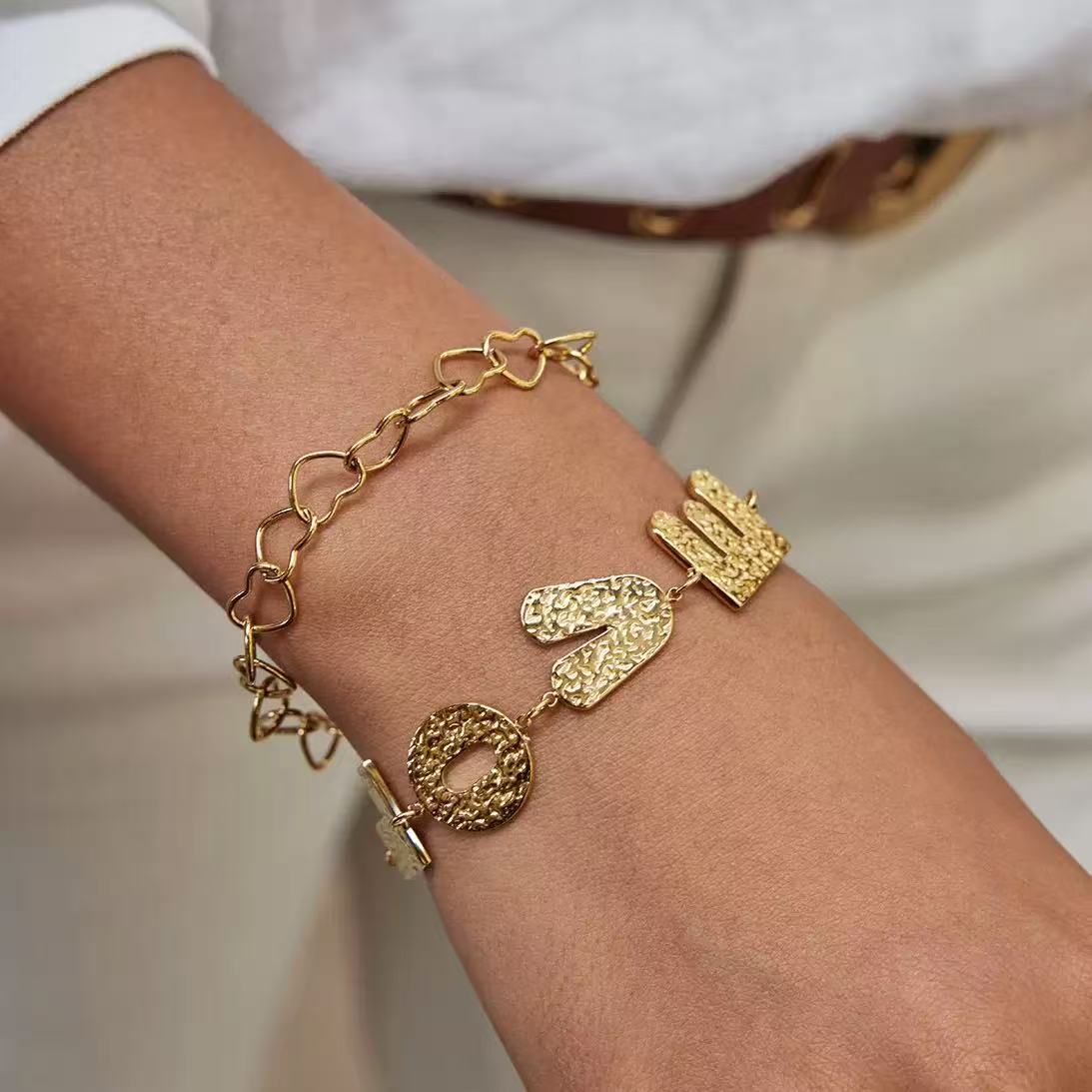 14K Gold Hammered “LOVE” Bracelet